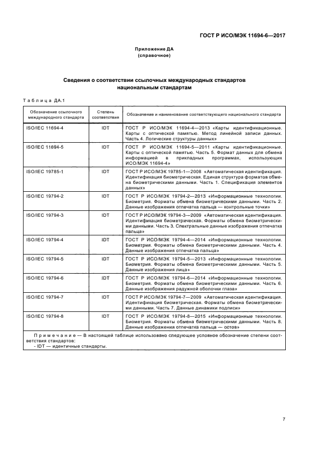 ГОСТ Р ИСО/МЭК 11694-6-2017