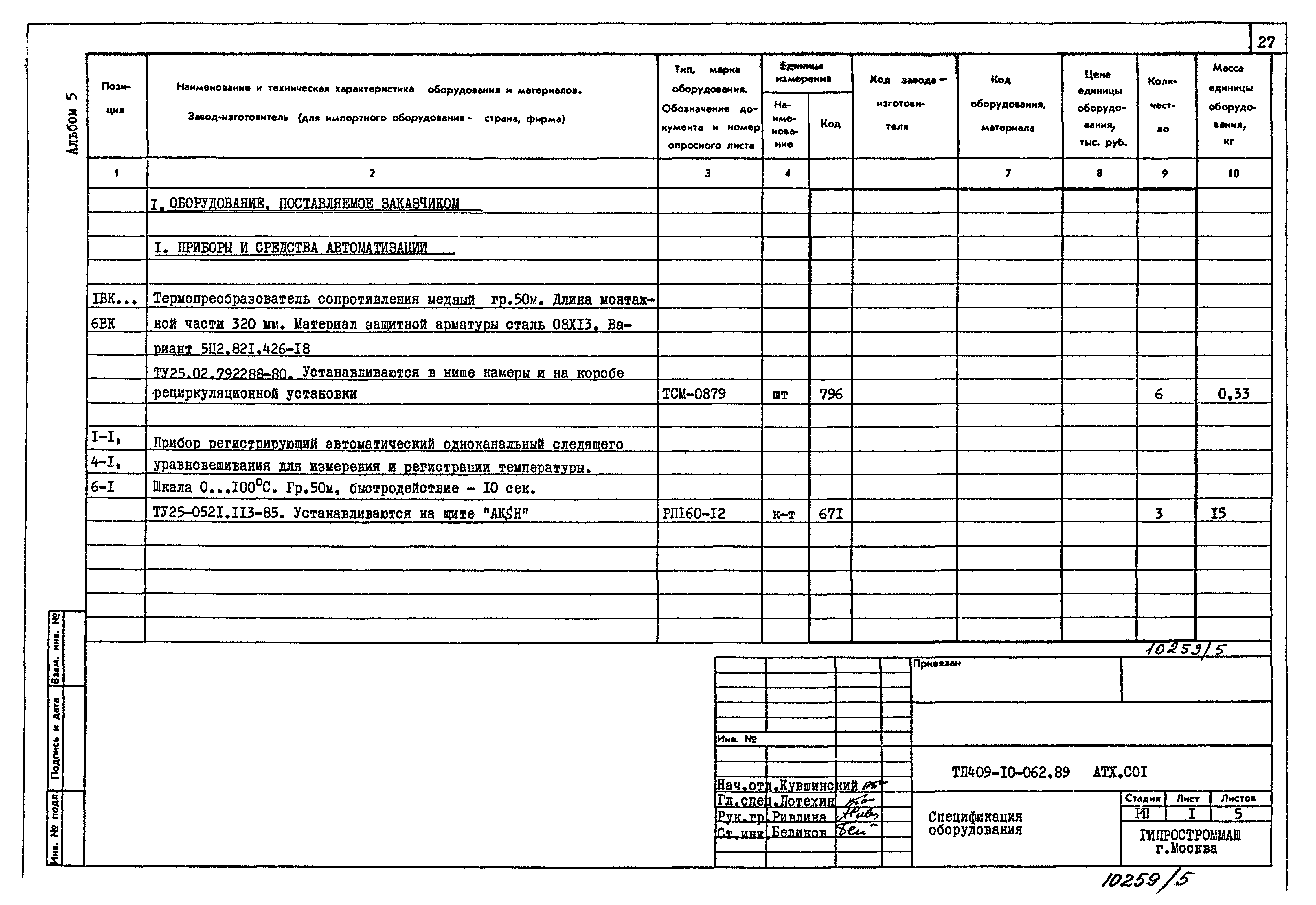 Типовые проектные решения 409-10-062.89