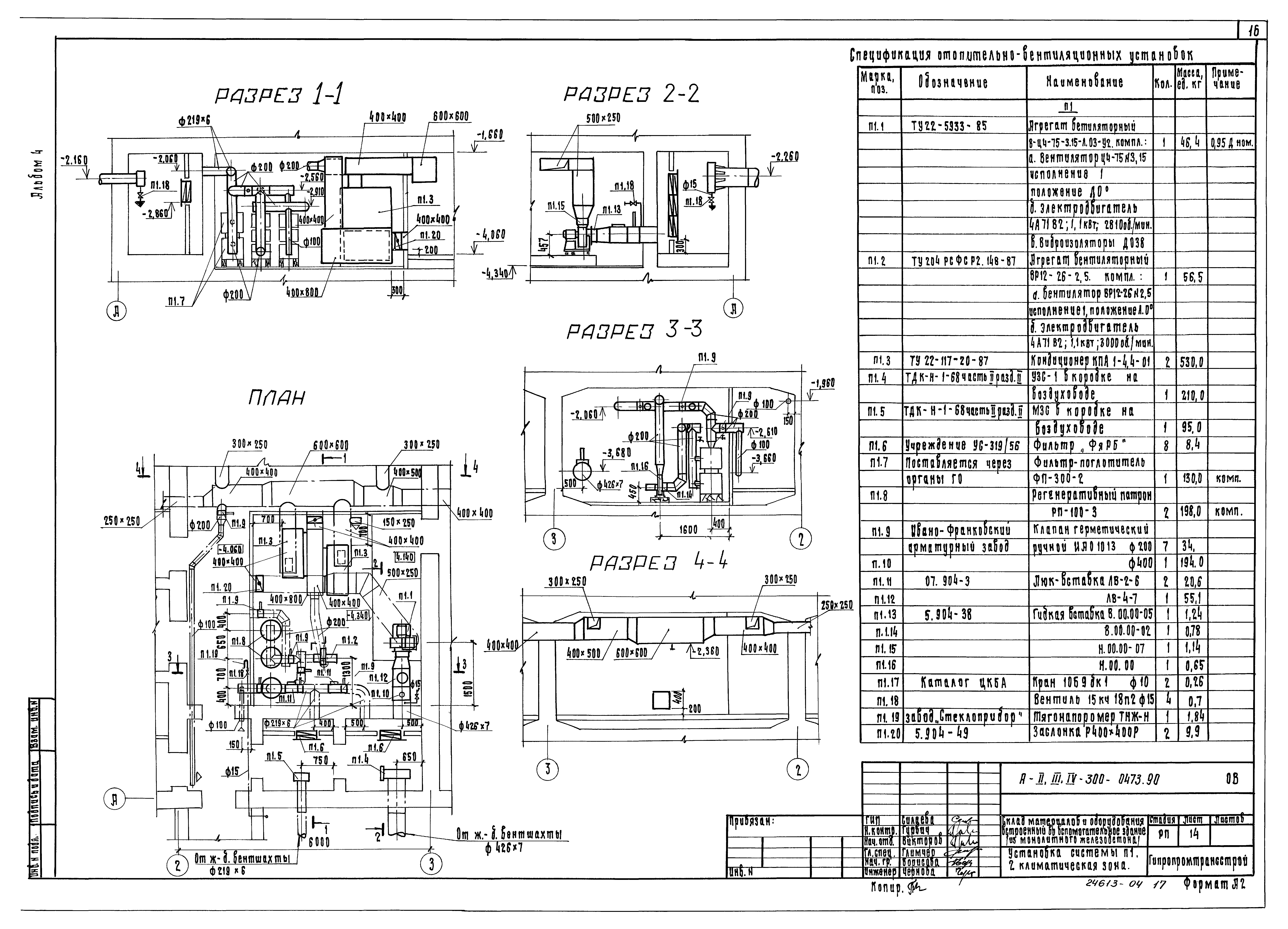 Типовые проектные решения А-II,III,IV-300-0473.90