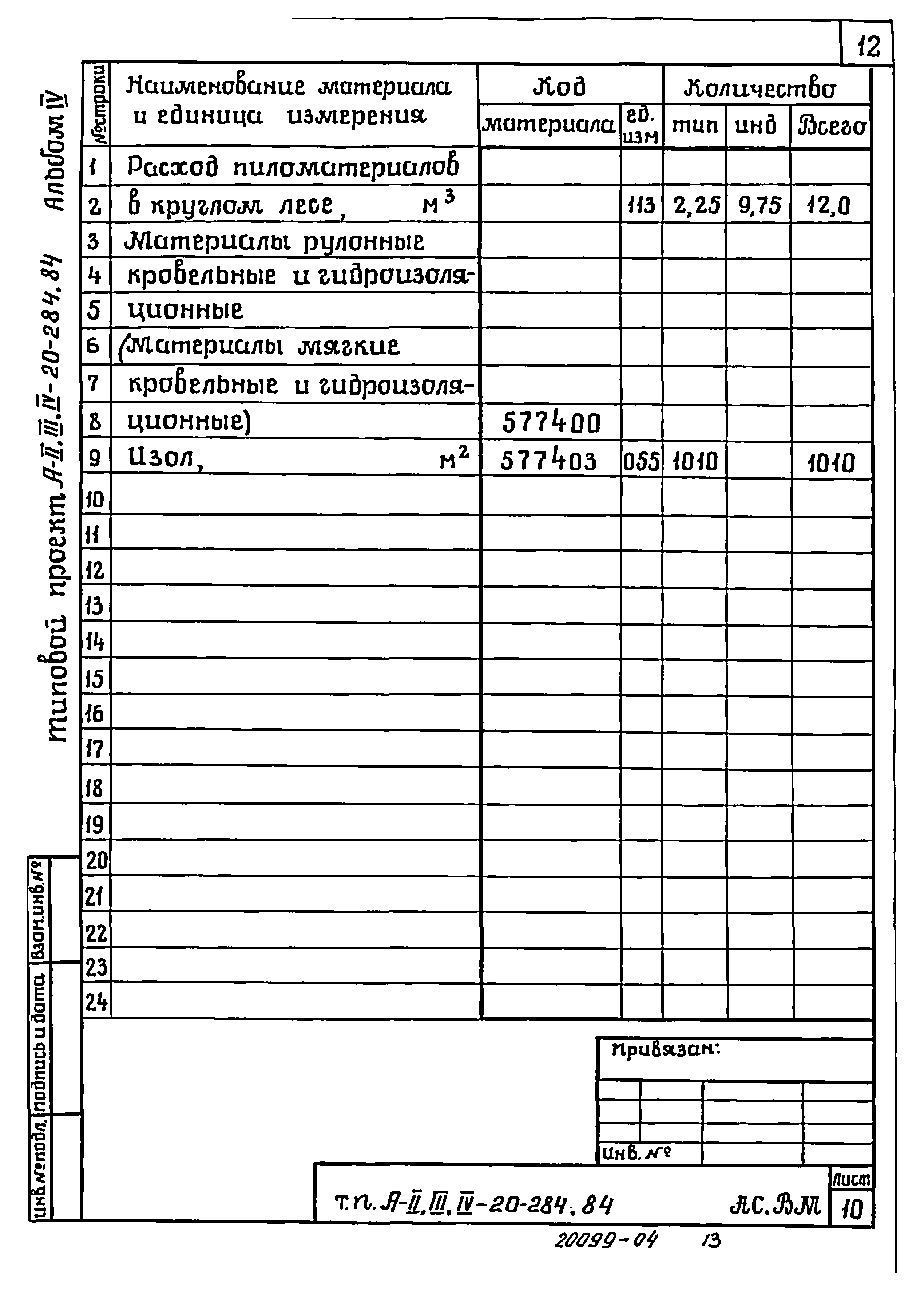 Типовой проект А-II,III,IV-20-284.84