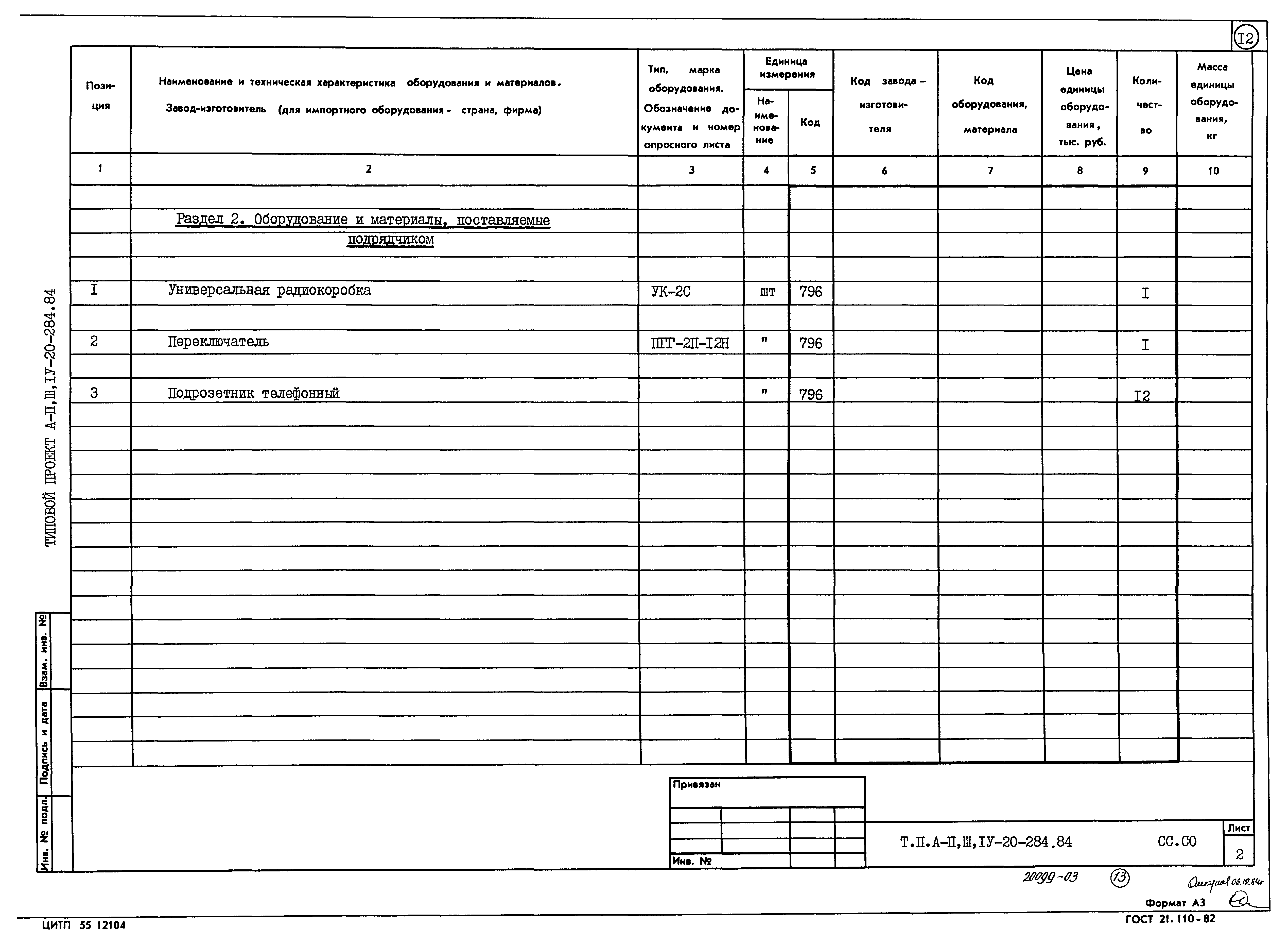 Типовой проект А-II,III,IV-20-284.84