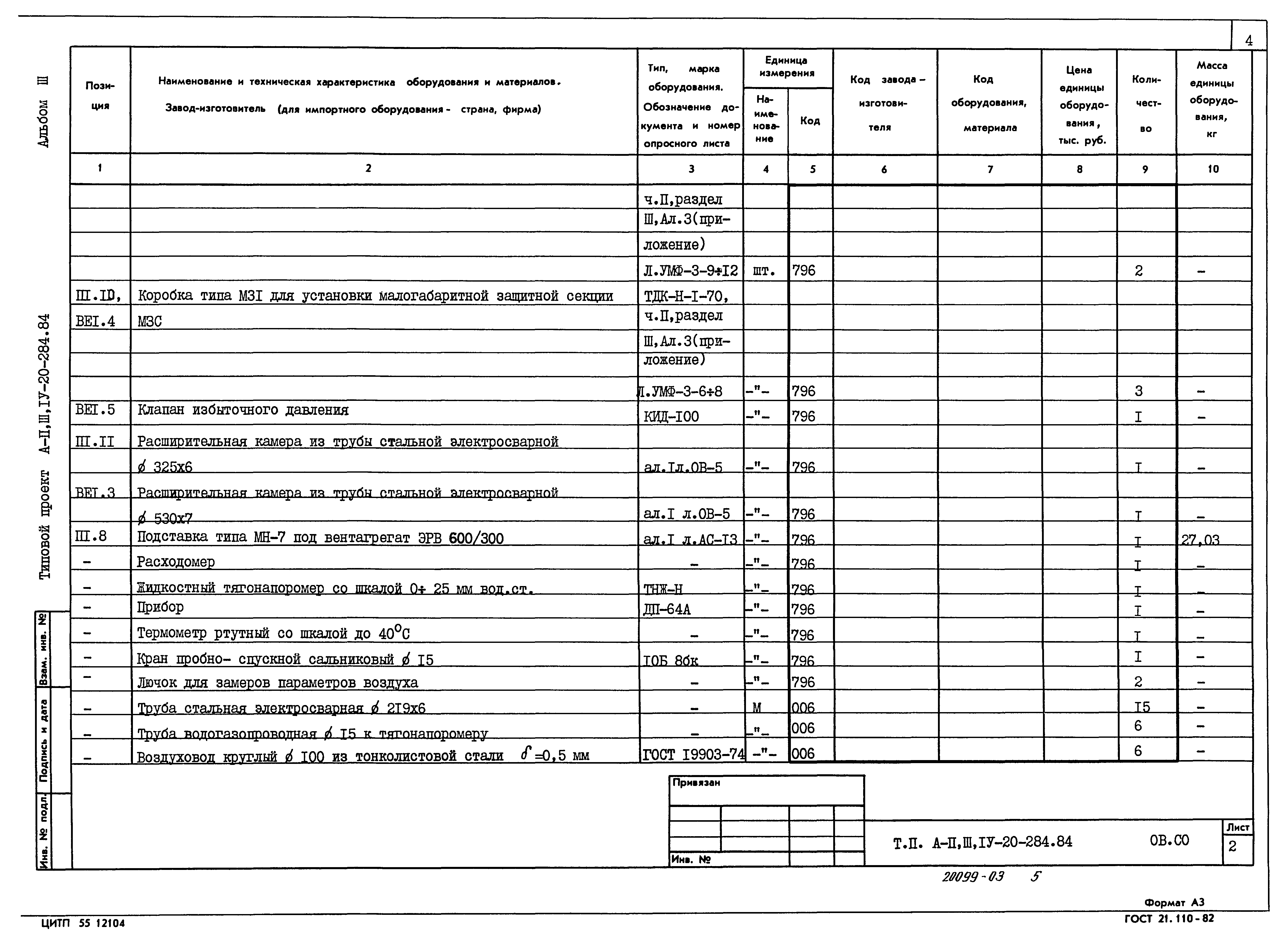 Типовой проект А-II,III,IV-20-284.84