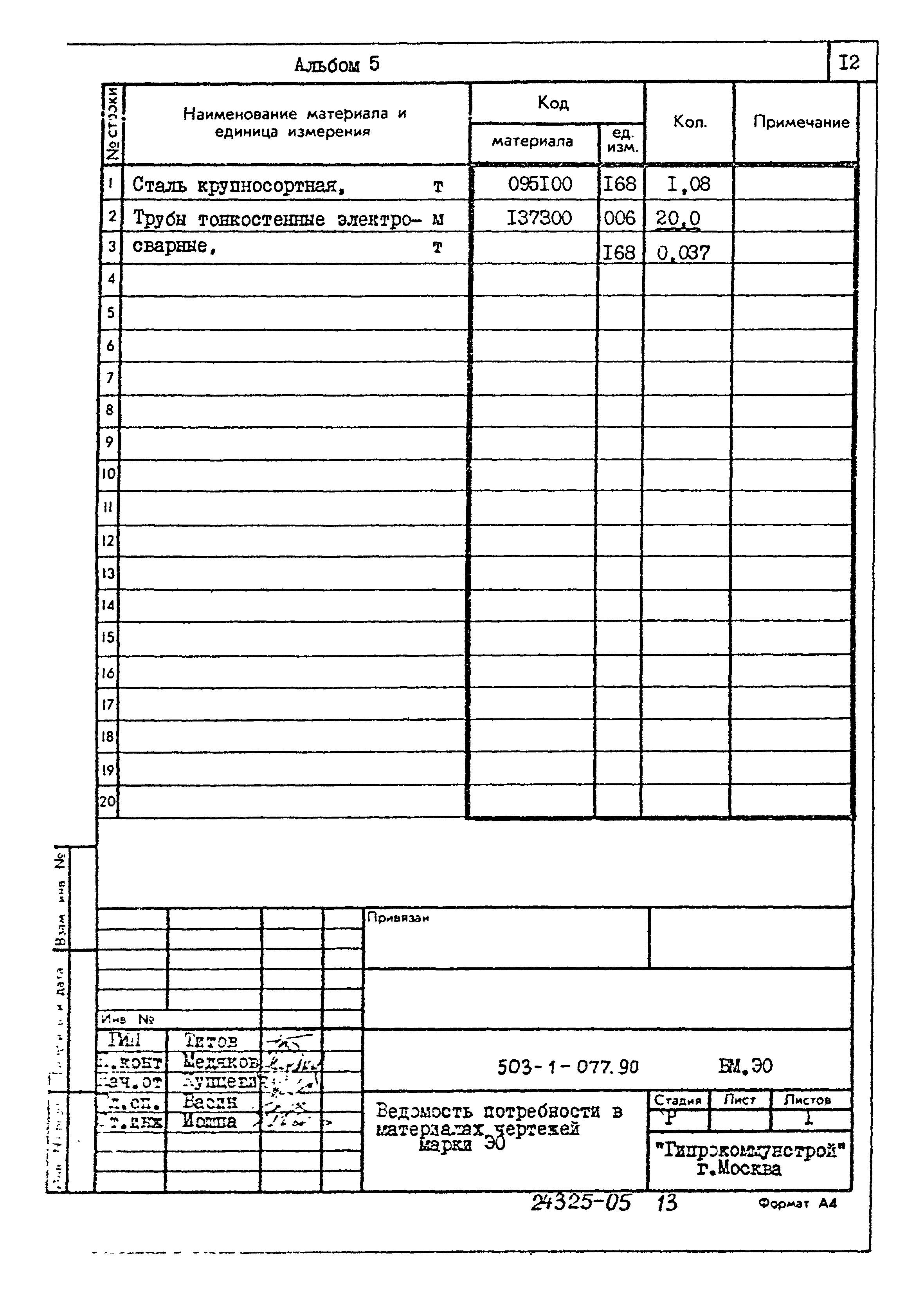 Типовые проектные решения 503-1-077.90