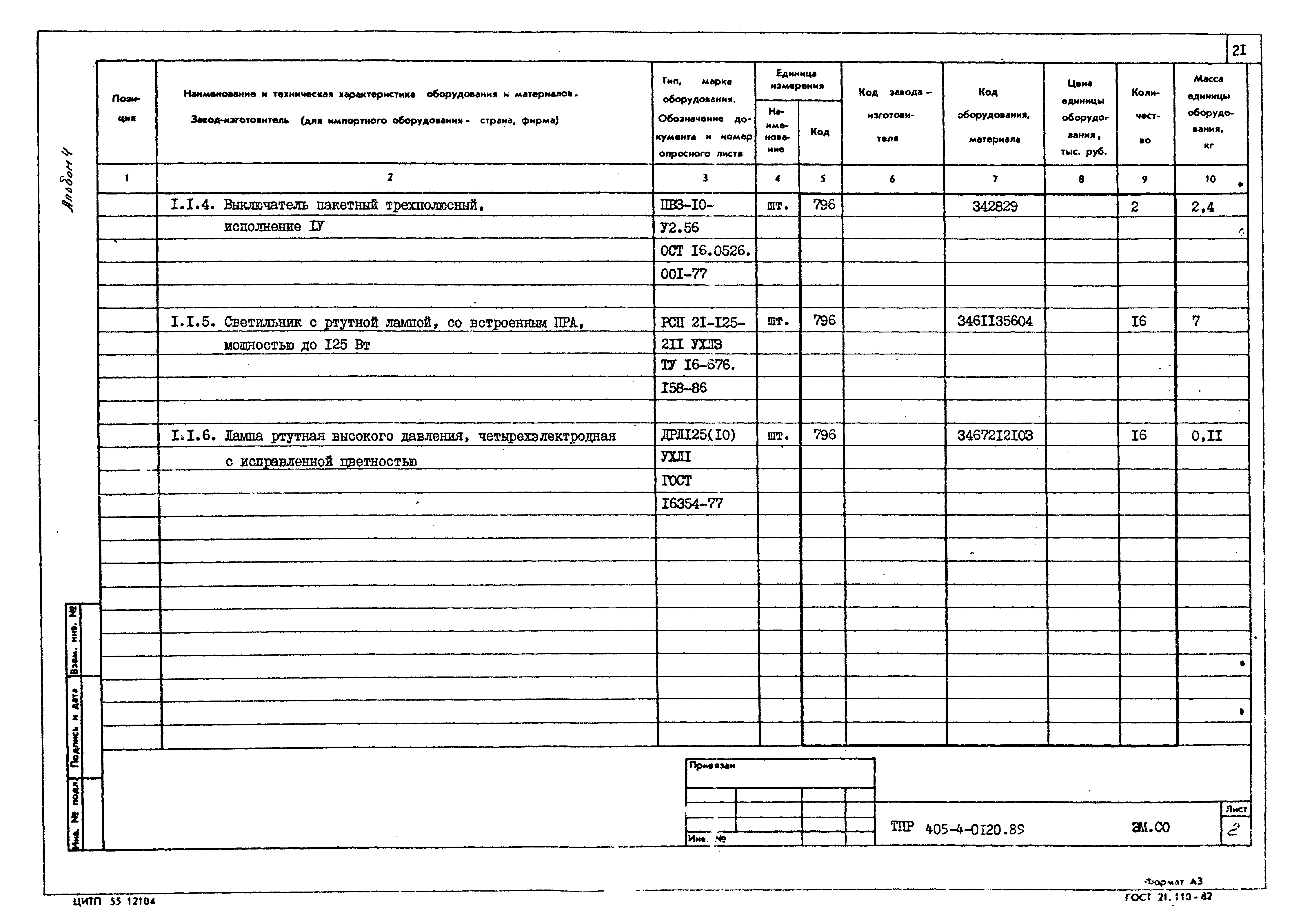 Типовые проектные решения 405-4-0120.89