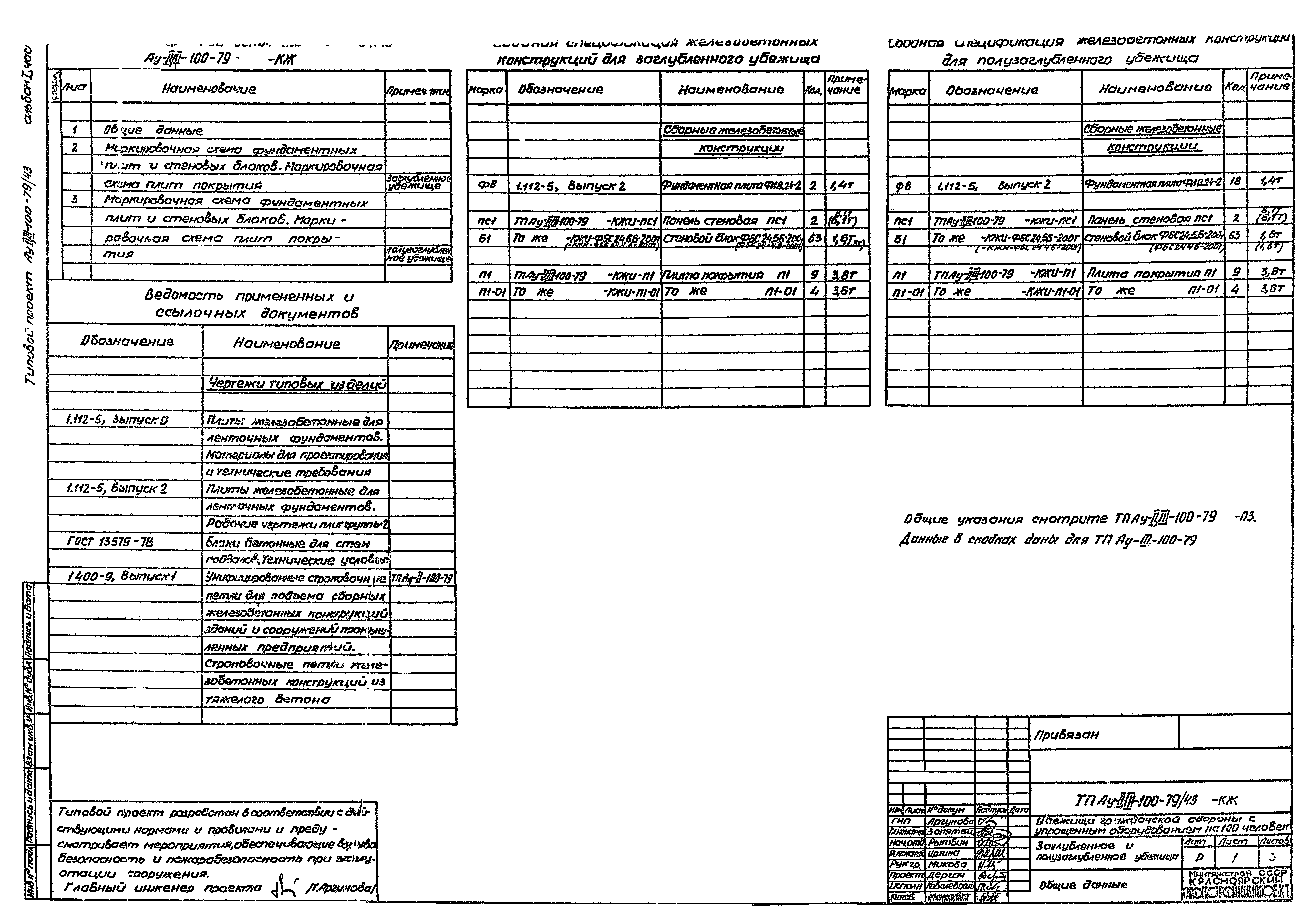 Типовой проект Ау-II,III-100-79/43