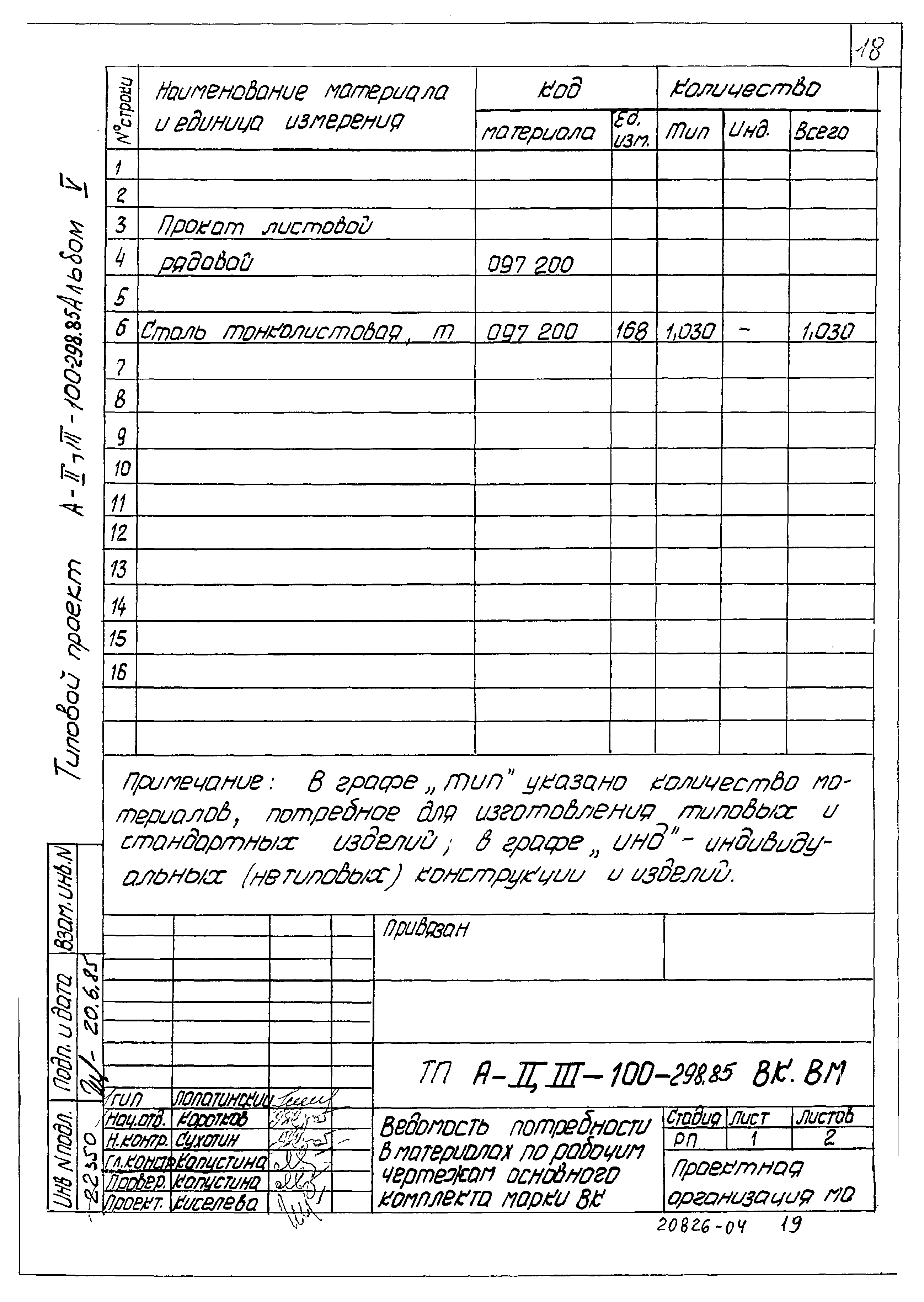 Типовой проект А-II,III-100-298.85