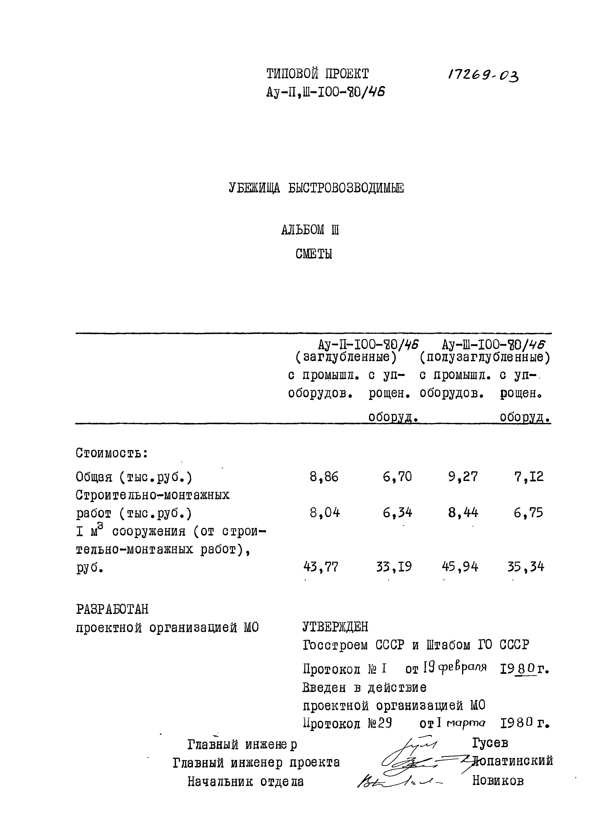 Типовой проект Ау-II,III-100-80/46