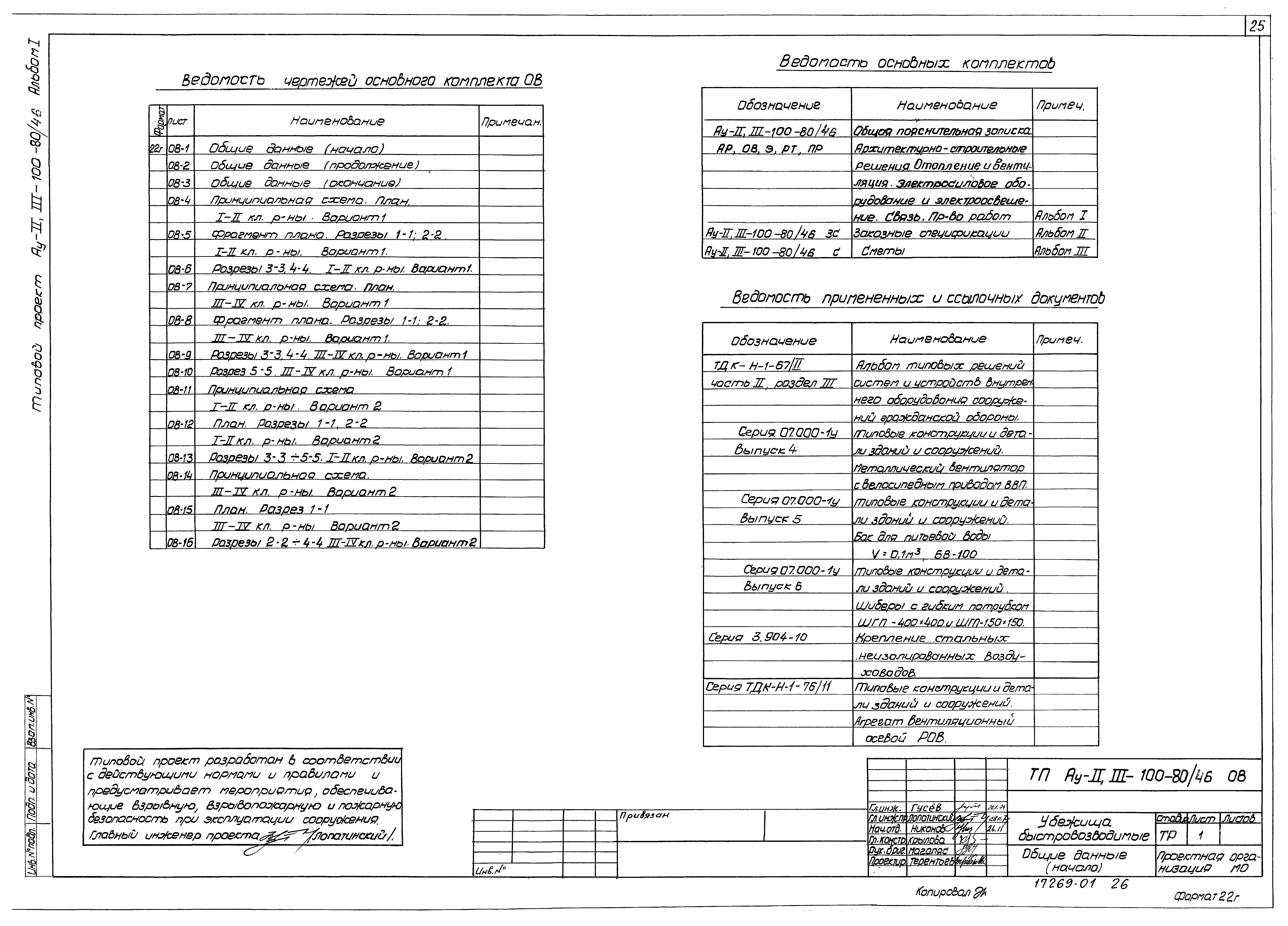 Типовой проект Ау-II,III-100-80/46