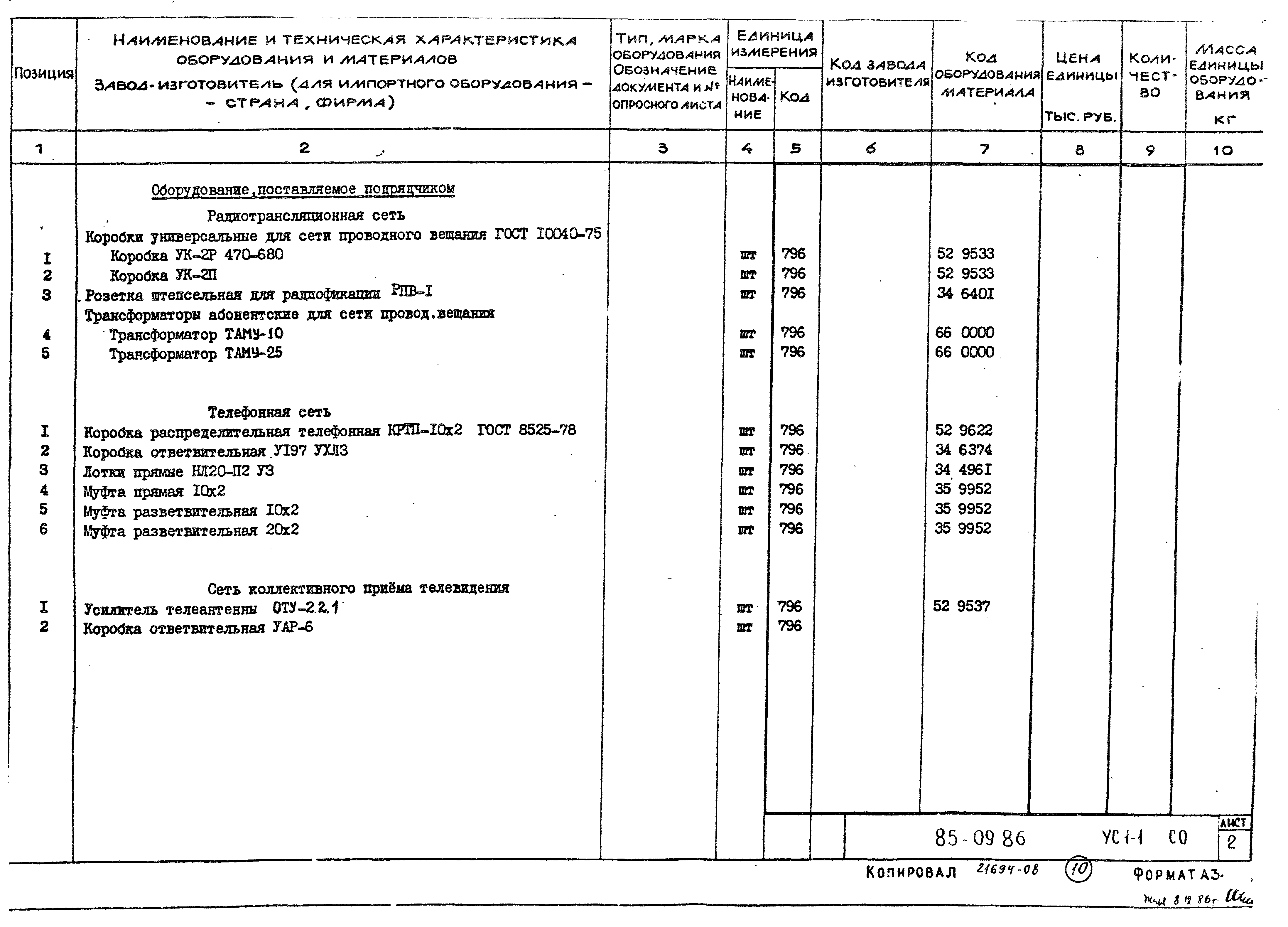 Типовой проект 85-09.86