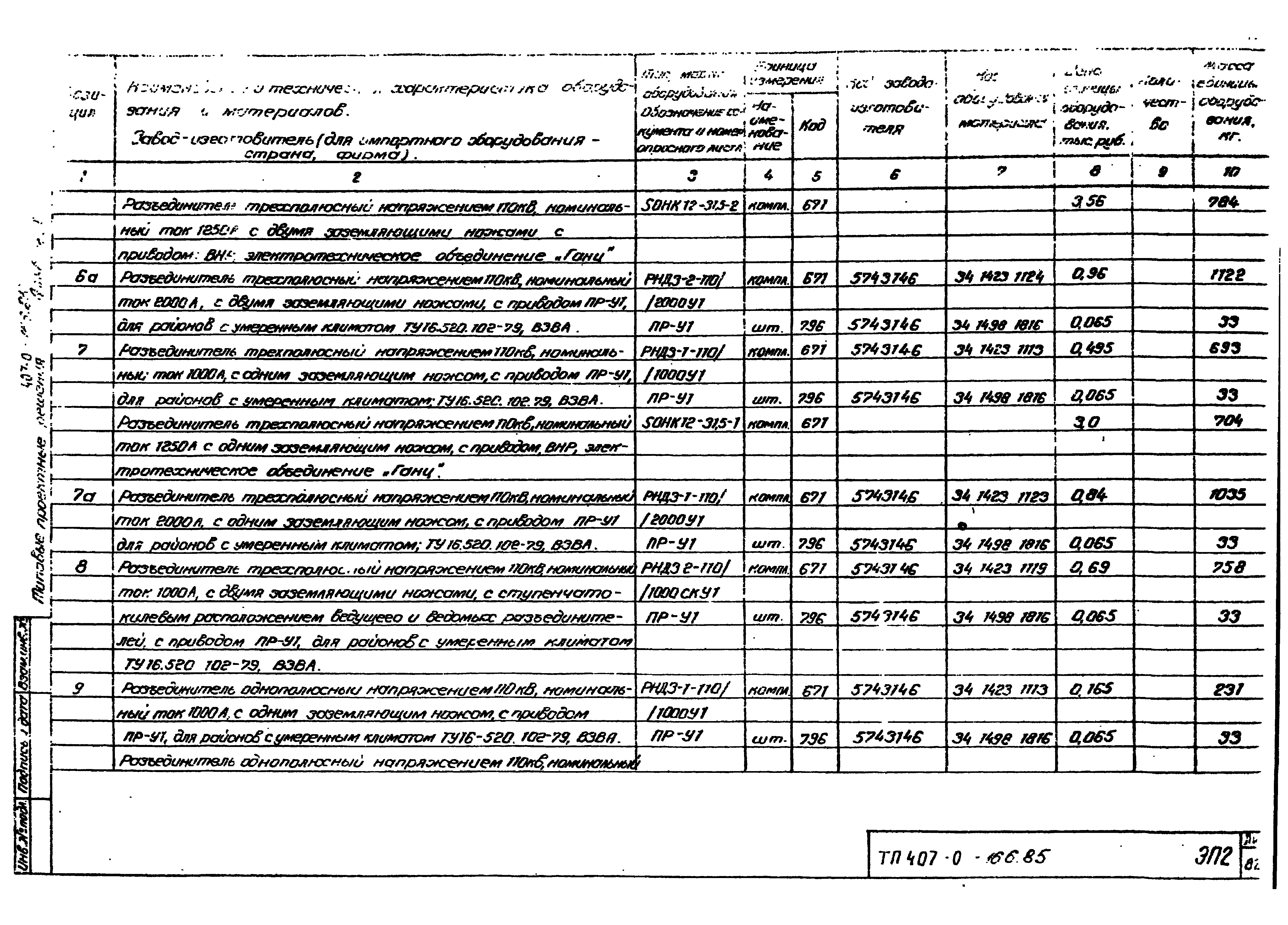 Типовые проектные решения 407-0-166.85