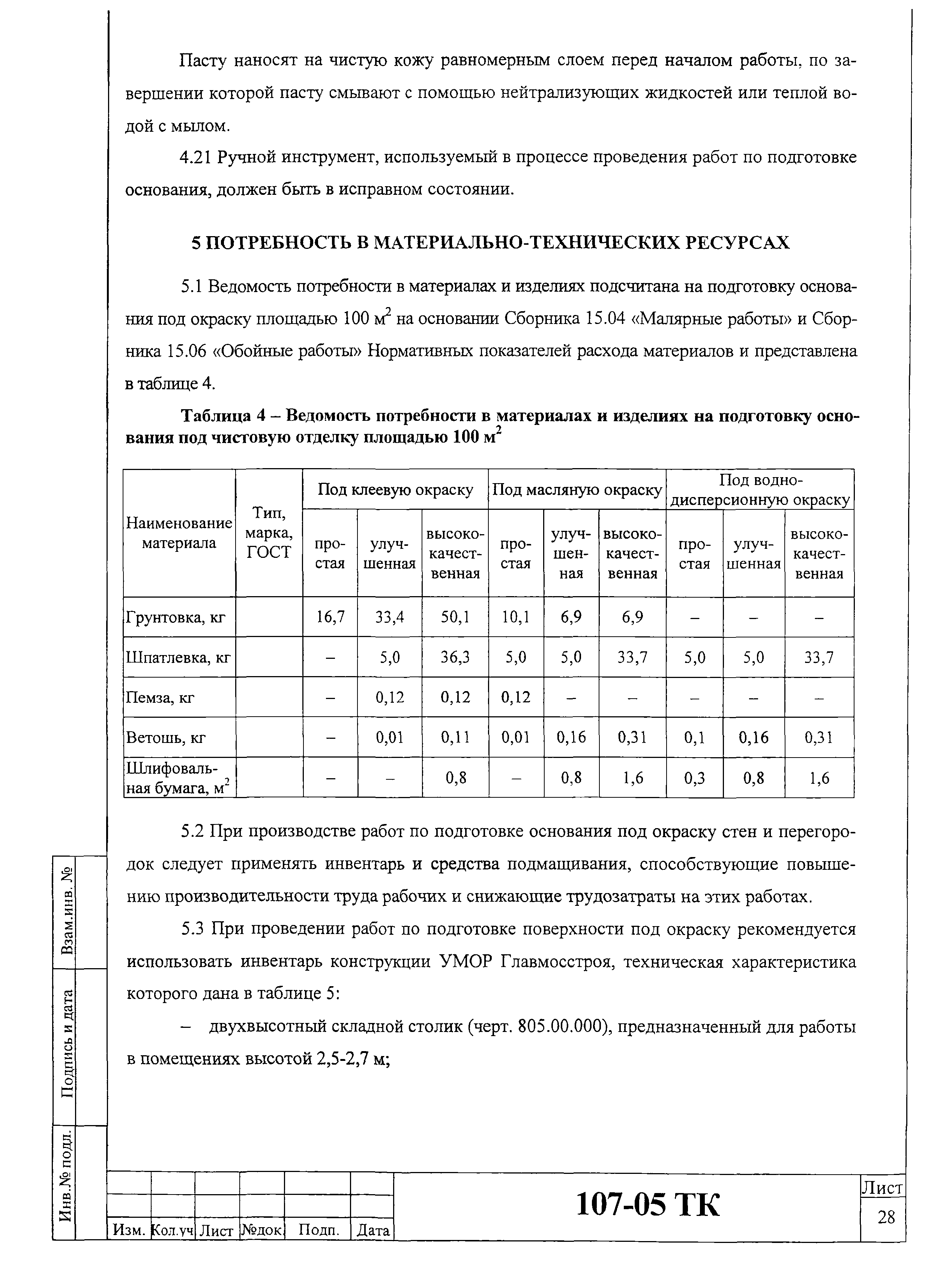 Технологическая карта 107-05 ТК