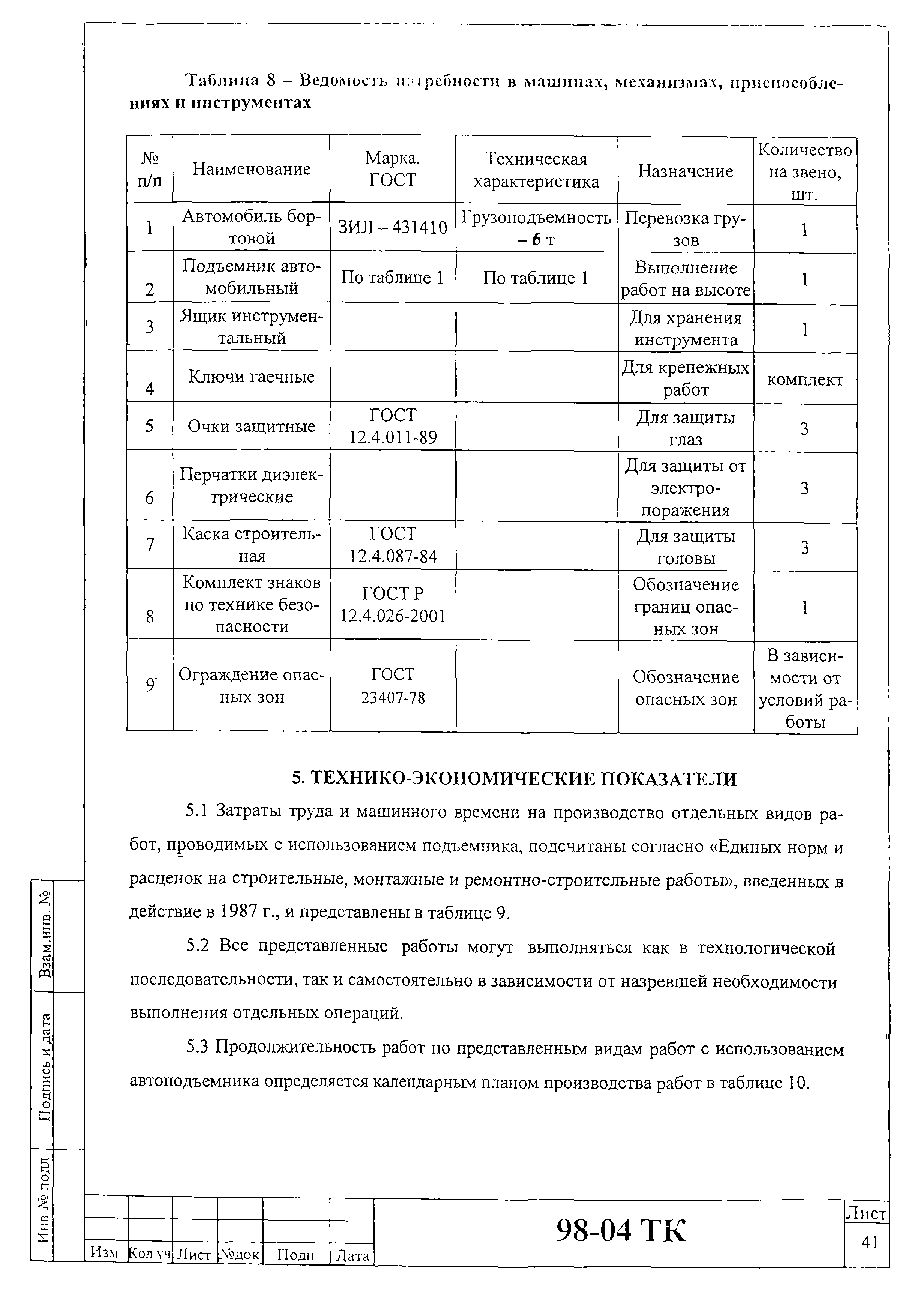 Технологическая карта 98-04 ТК