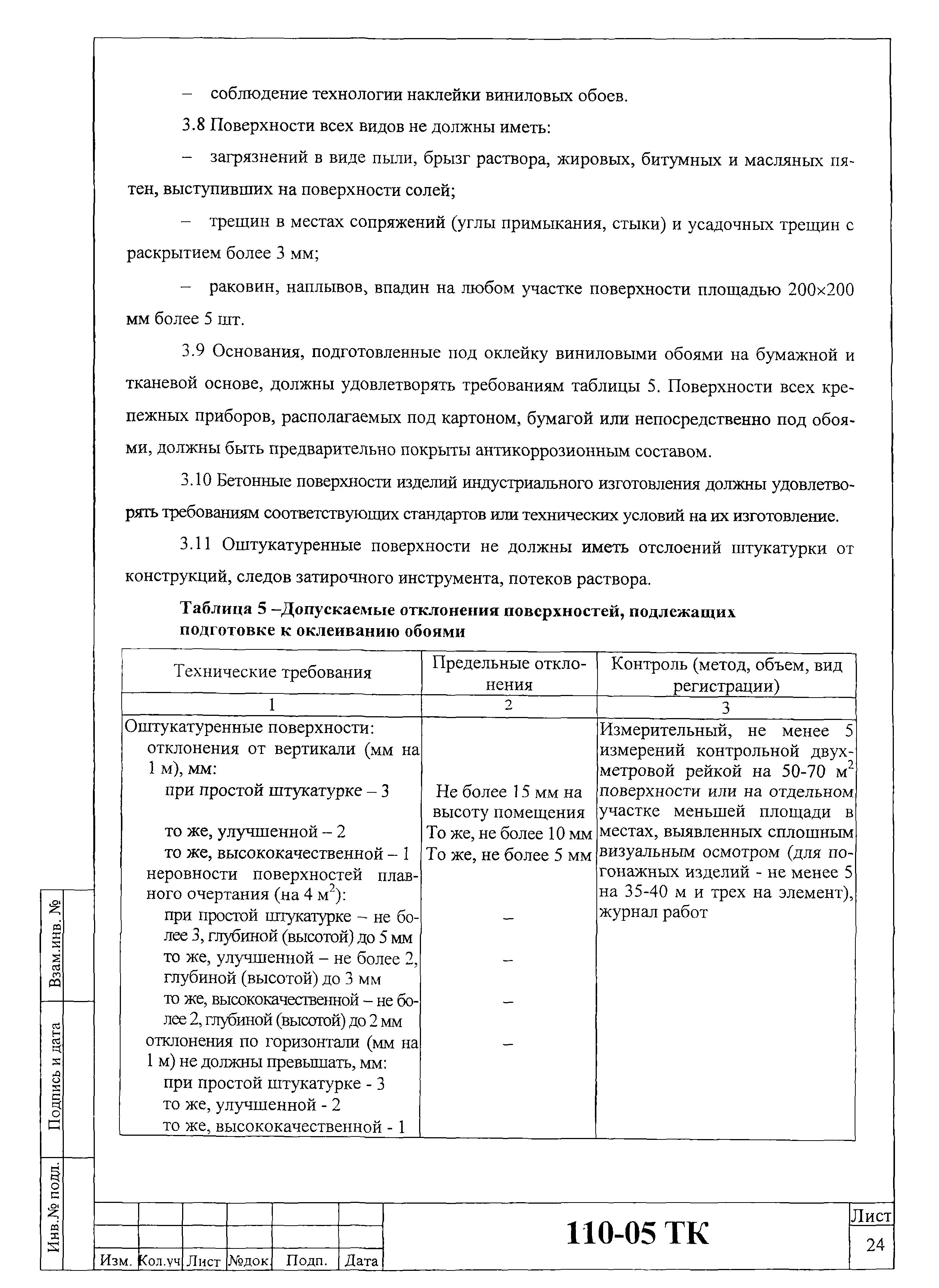 Технологическая карта 110-05 ТК