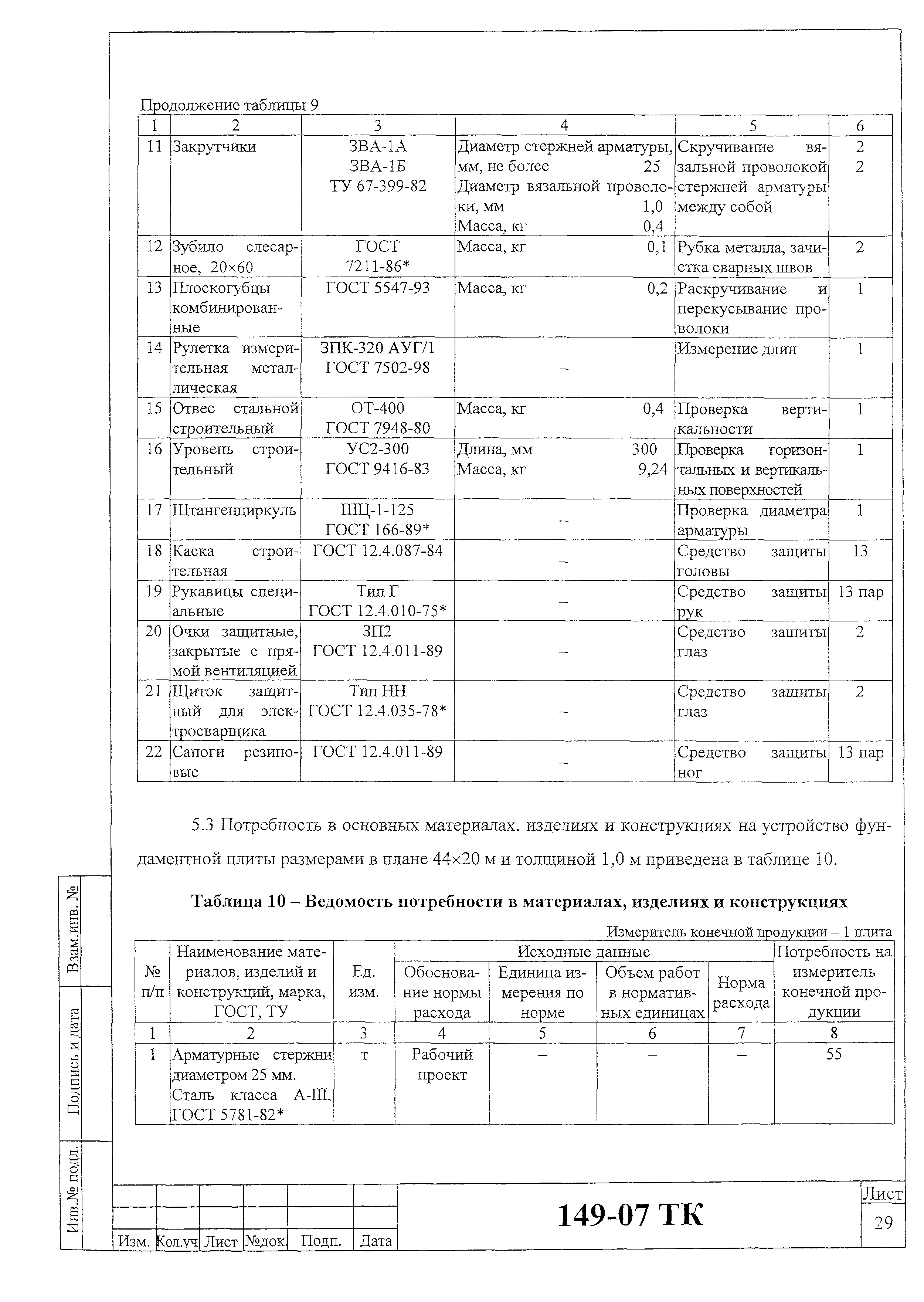 Технологическая карта 149-07 ТК