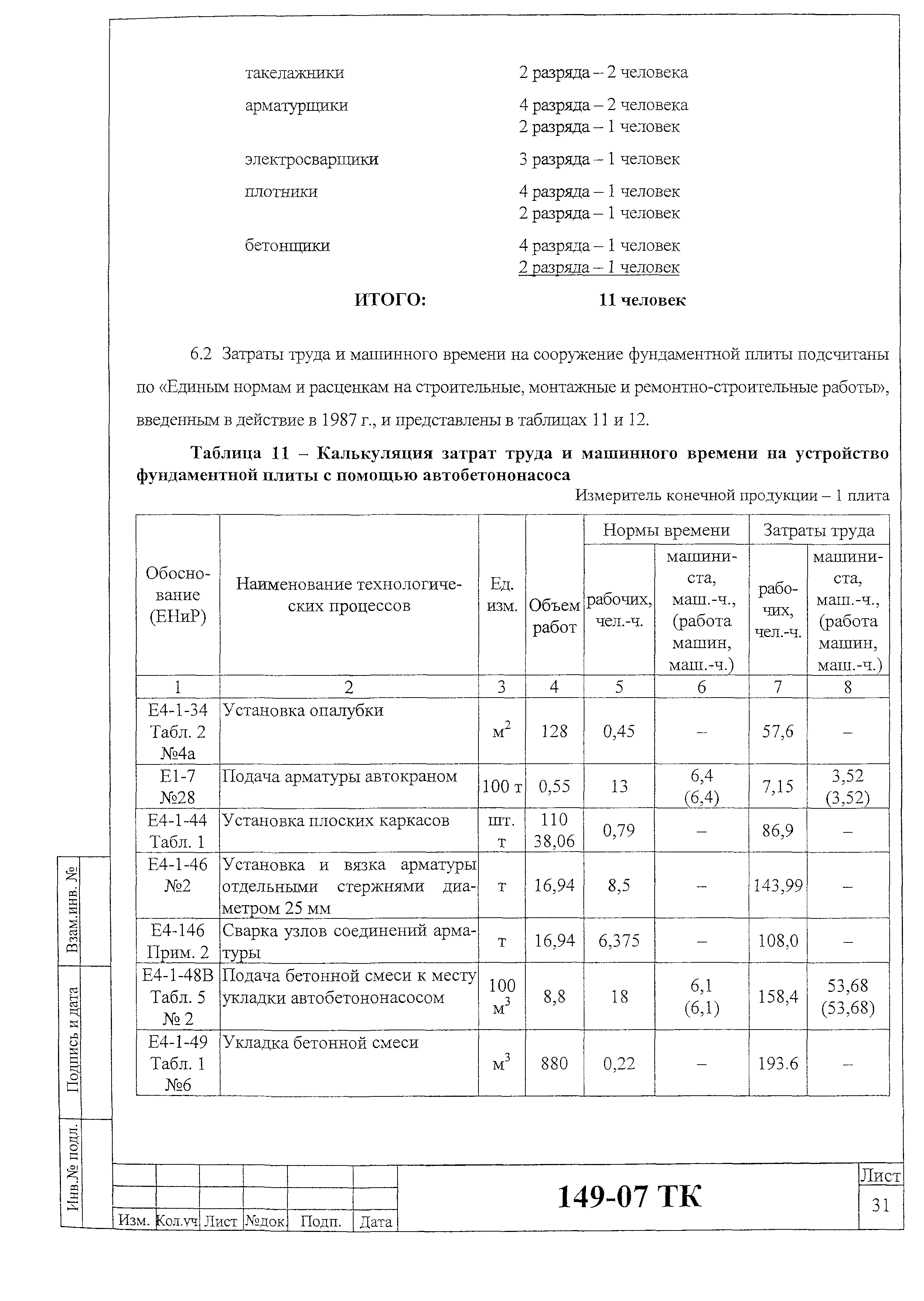 Технологическая карта 149-07 ТК