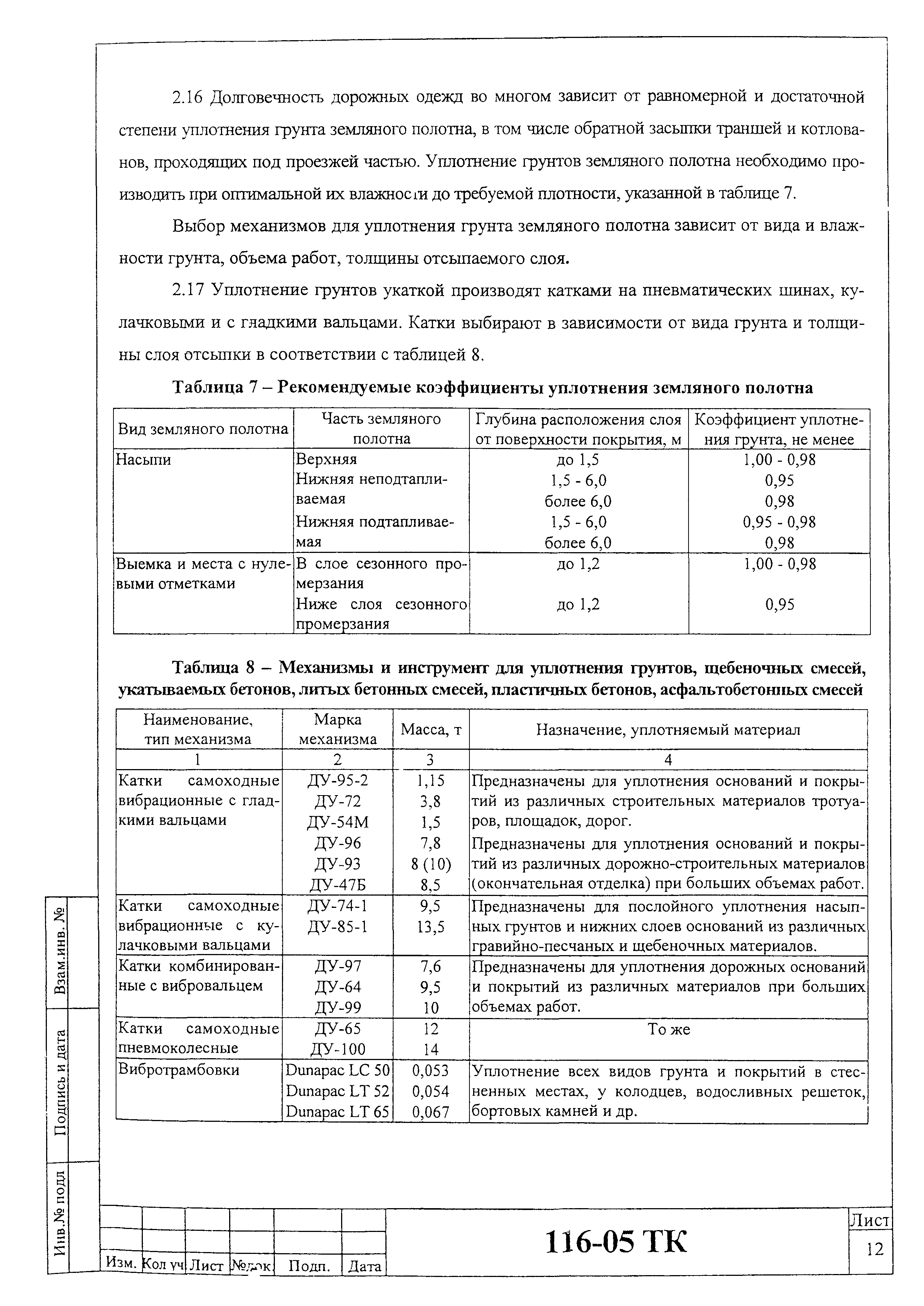 Технологическая карта 116-05 ТК