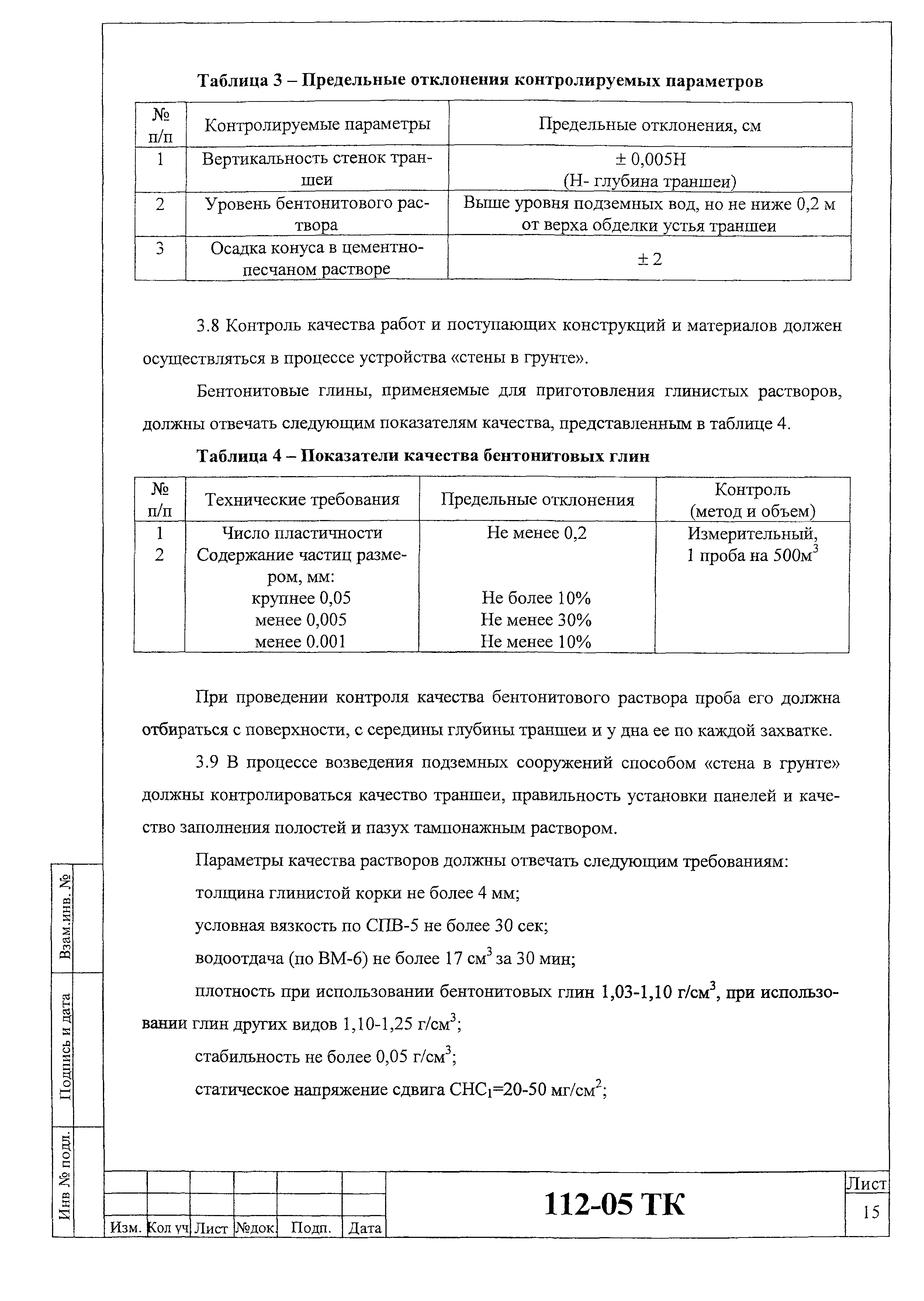 Технологическая карта 112-05 ТК