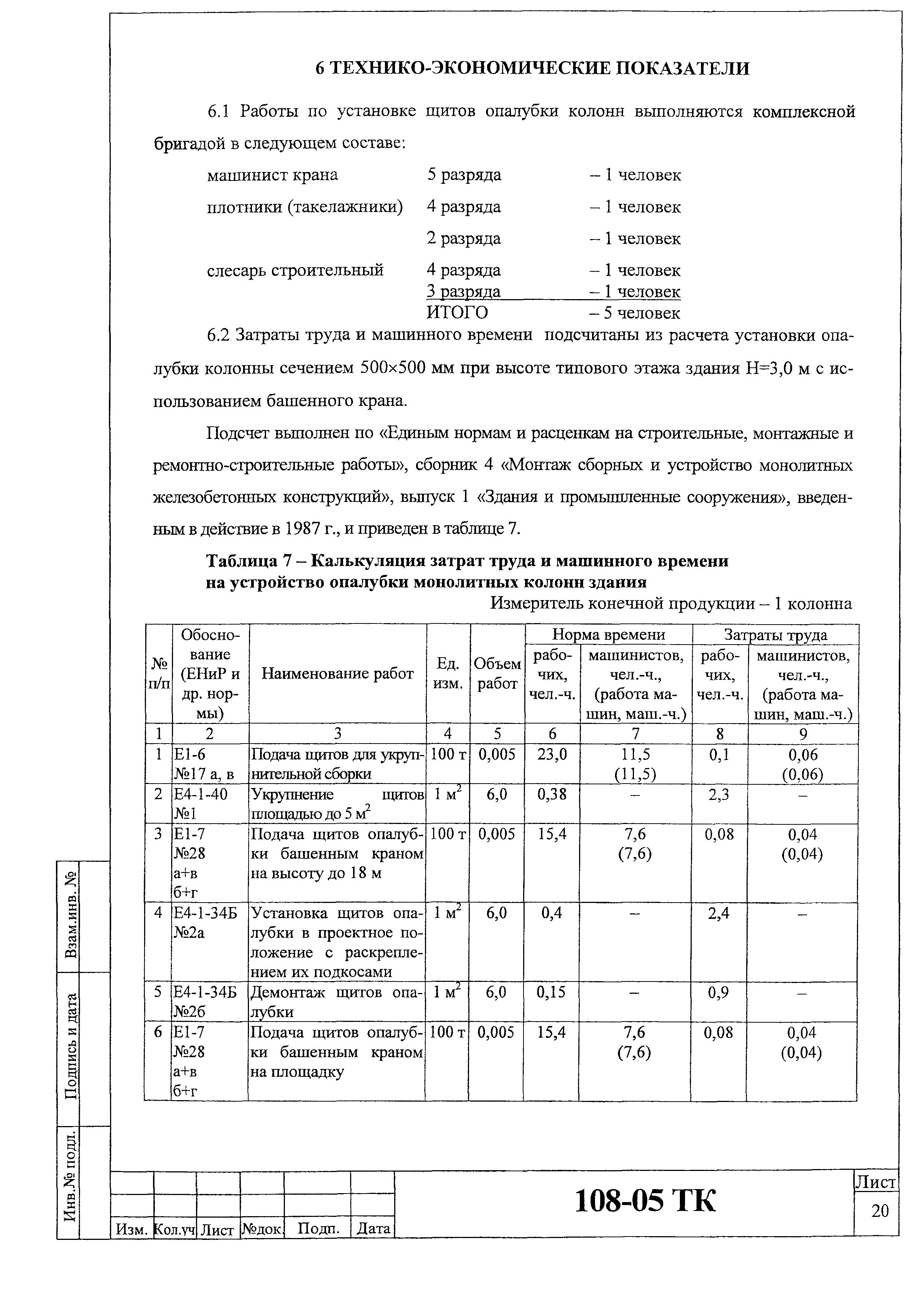 Технологическая карта 108-05 ТК