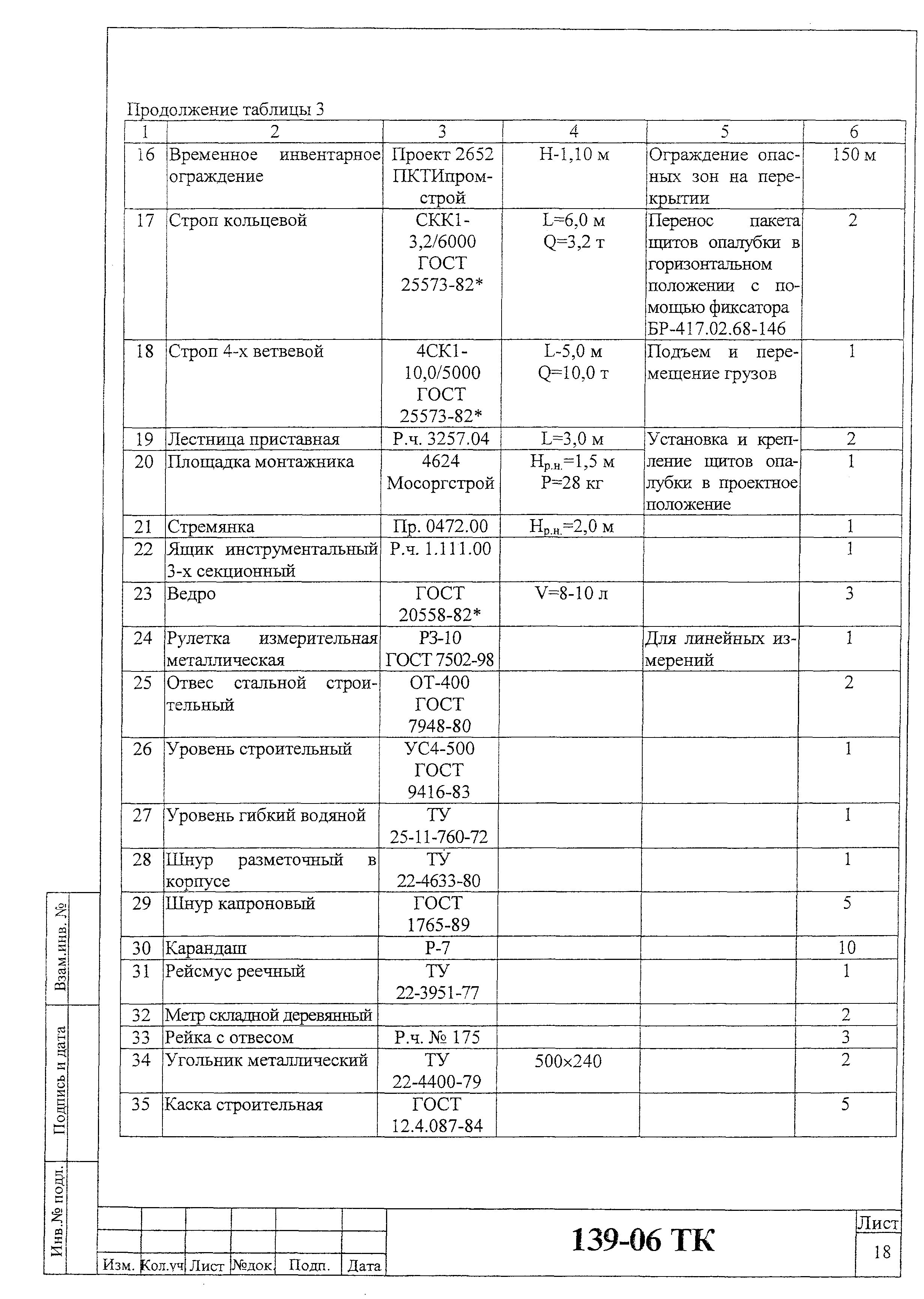 Технологическая карта 139-06 ТК