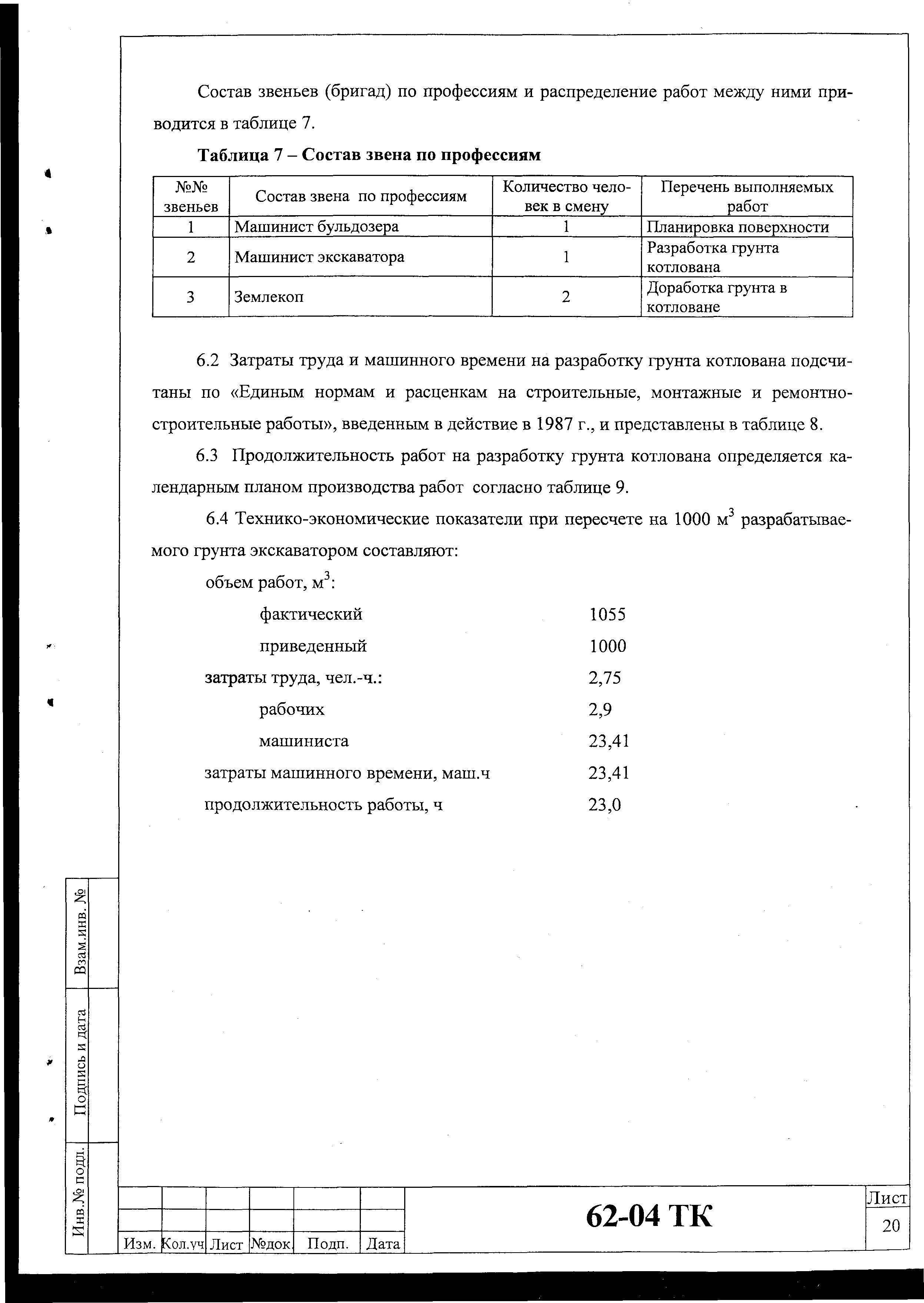 Технологическая карта 62-04 ТК