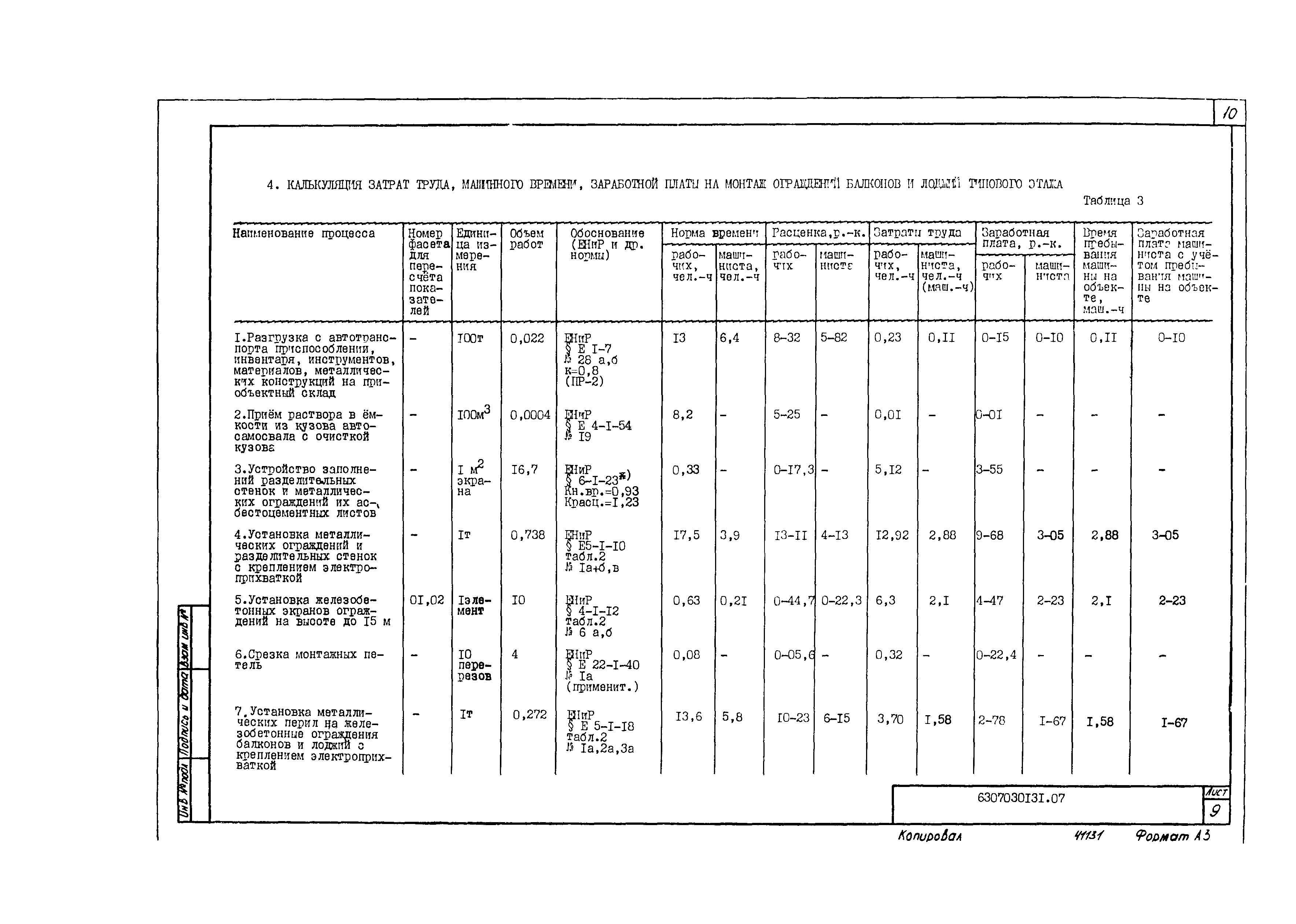 Технологическая карта 6307030131/41131