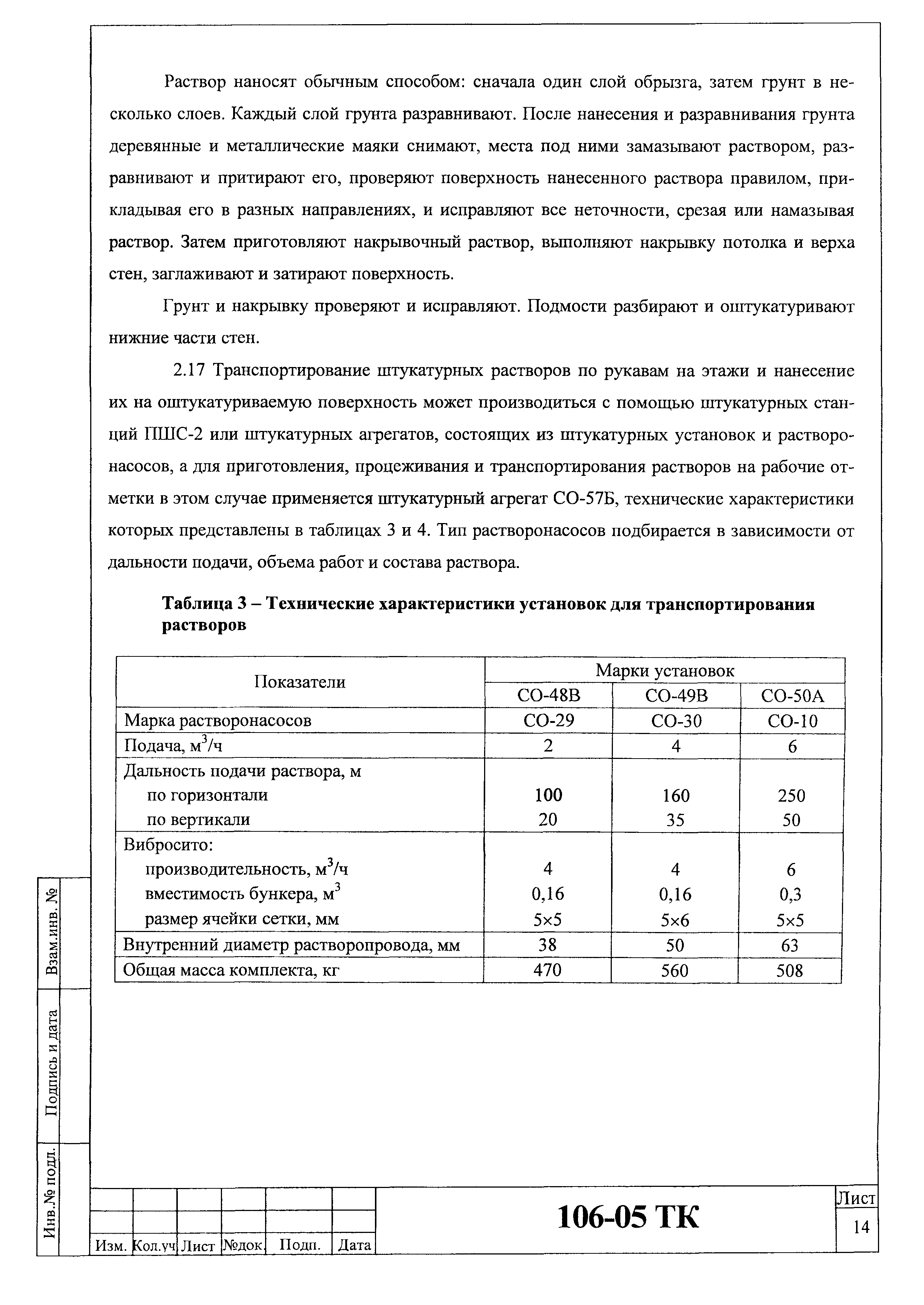 Технологическая карта 106-05 ТК