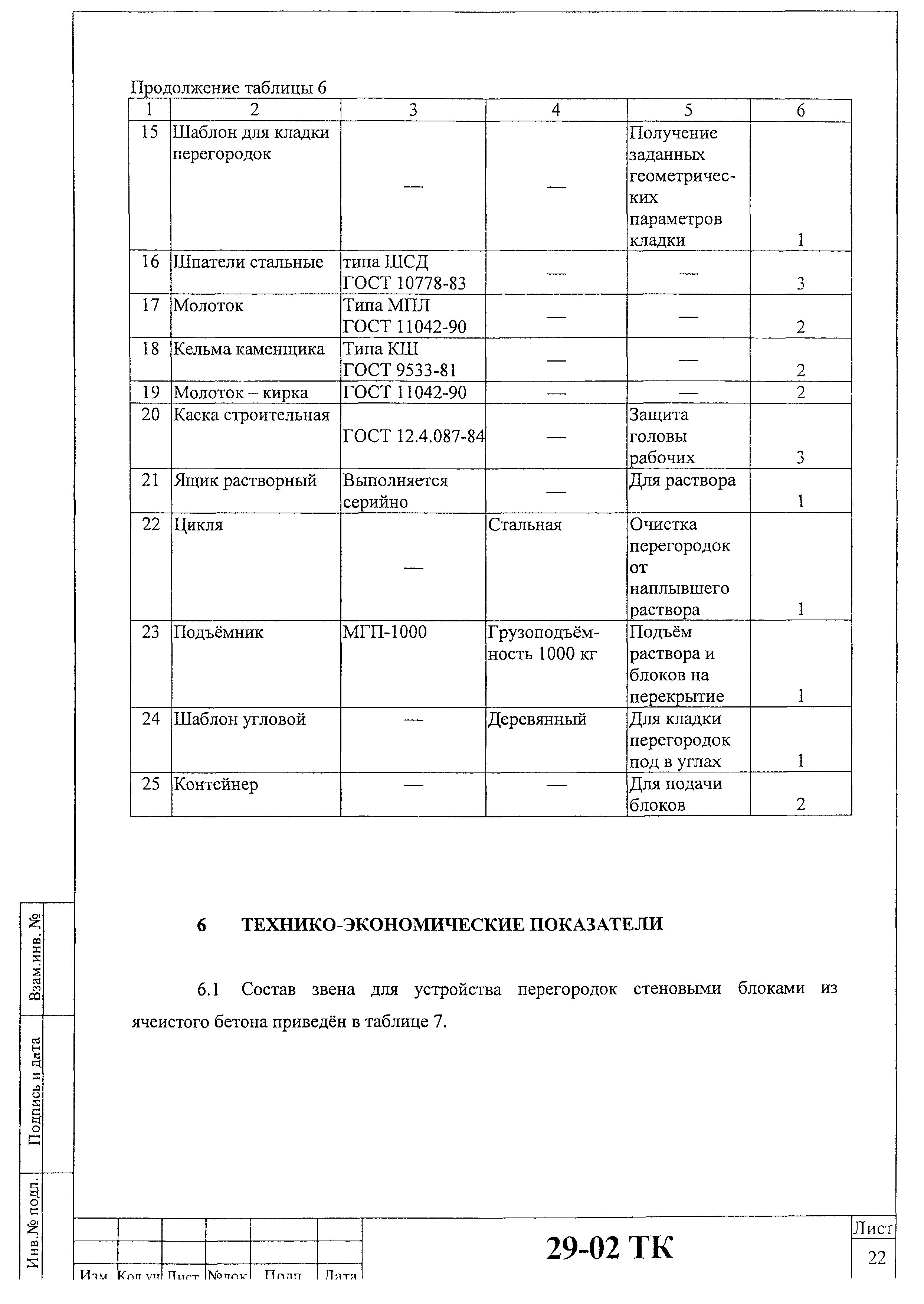 Технологическая карта 29-02 ТК