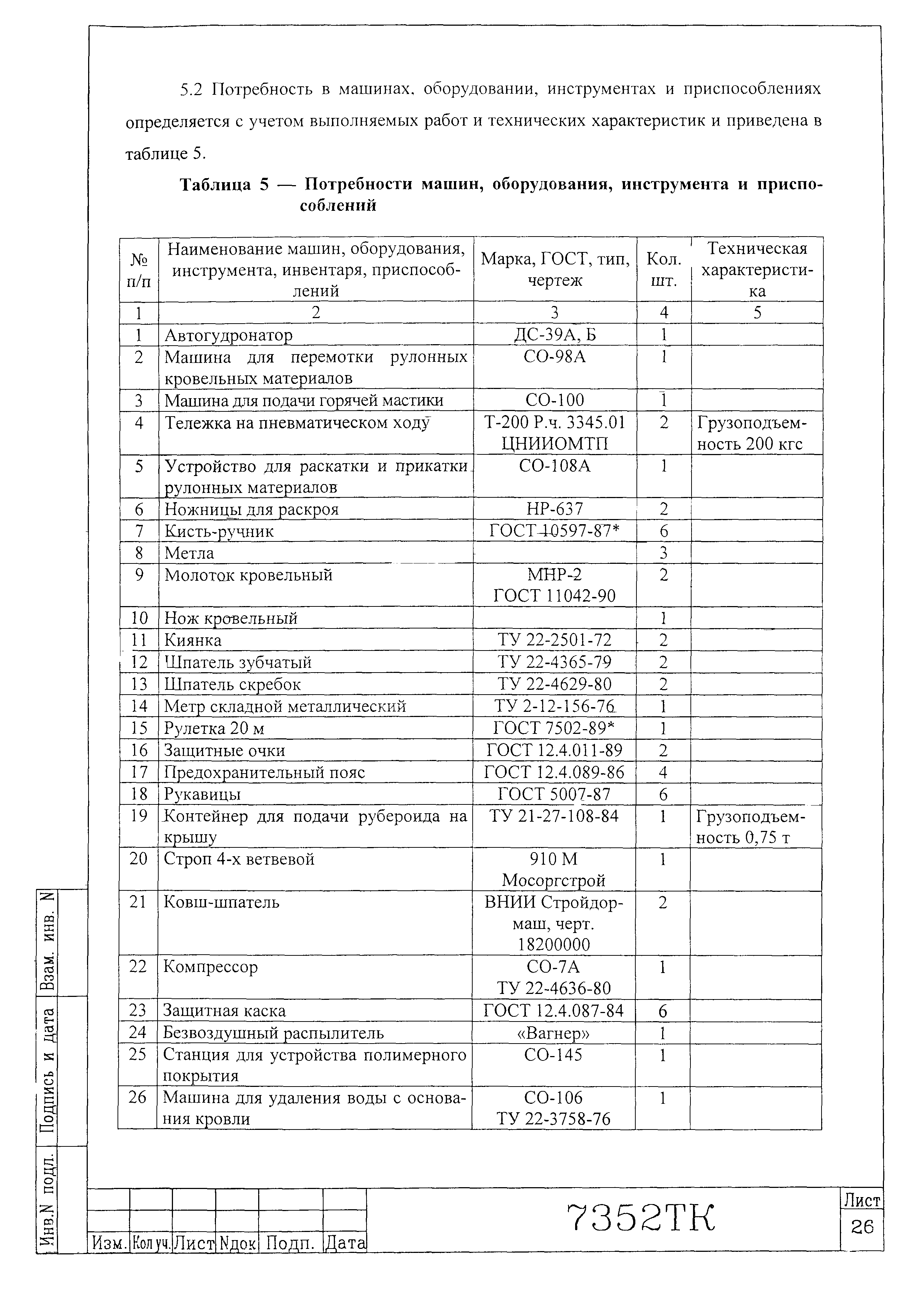 Технологическая карта 7352 ТК