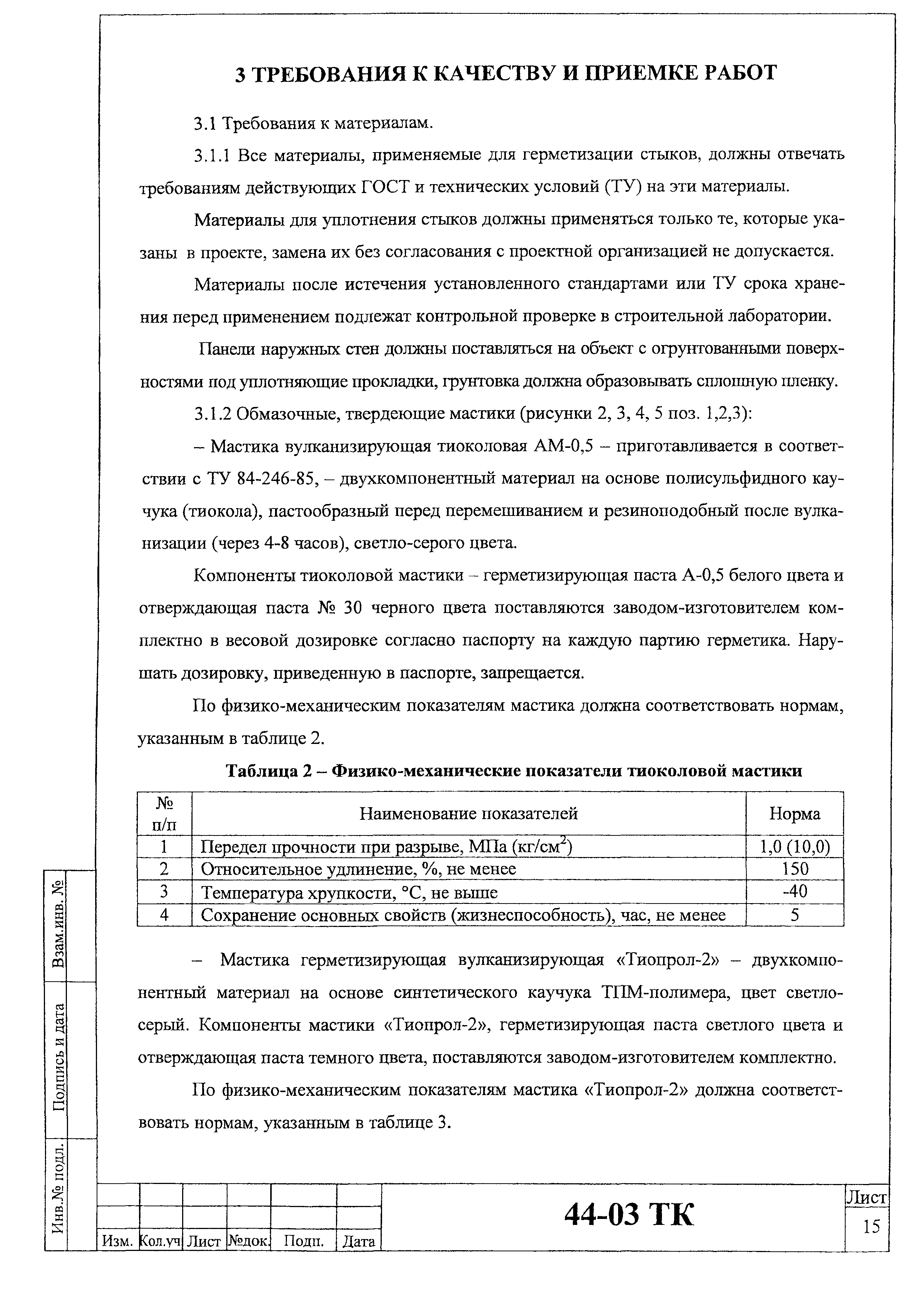 Технологическая карта 44-03 ТК