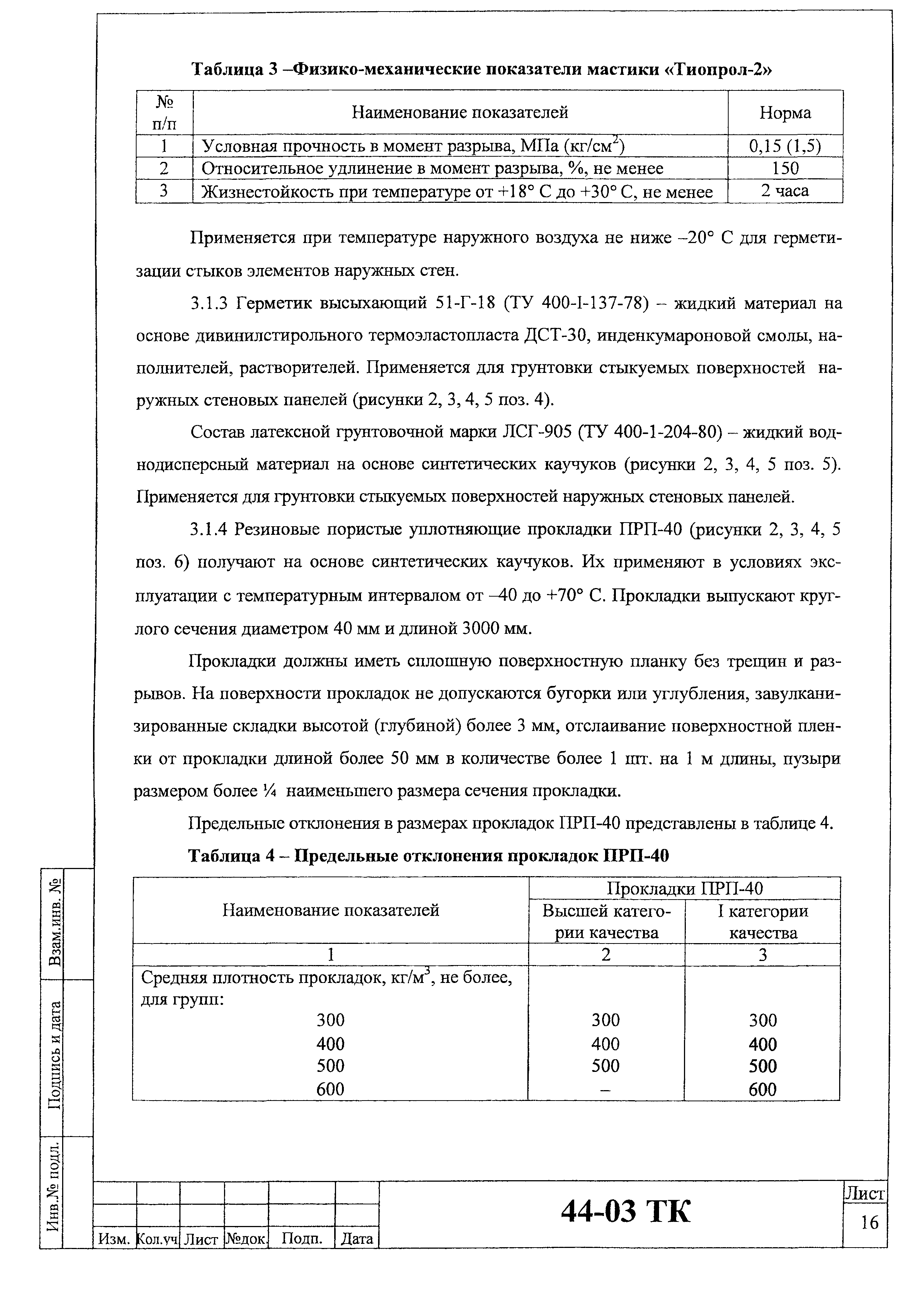 Технологическая карта 44-03 ТК