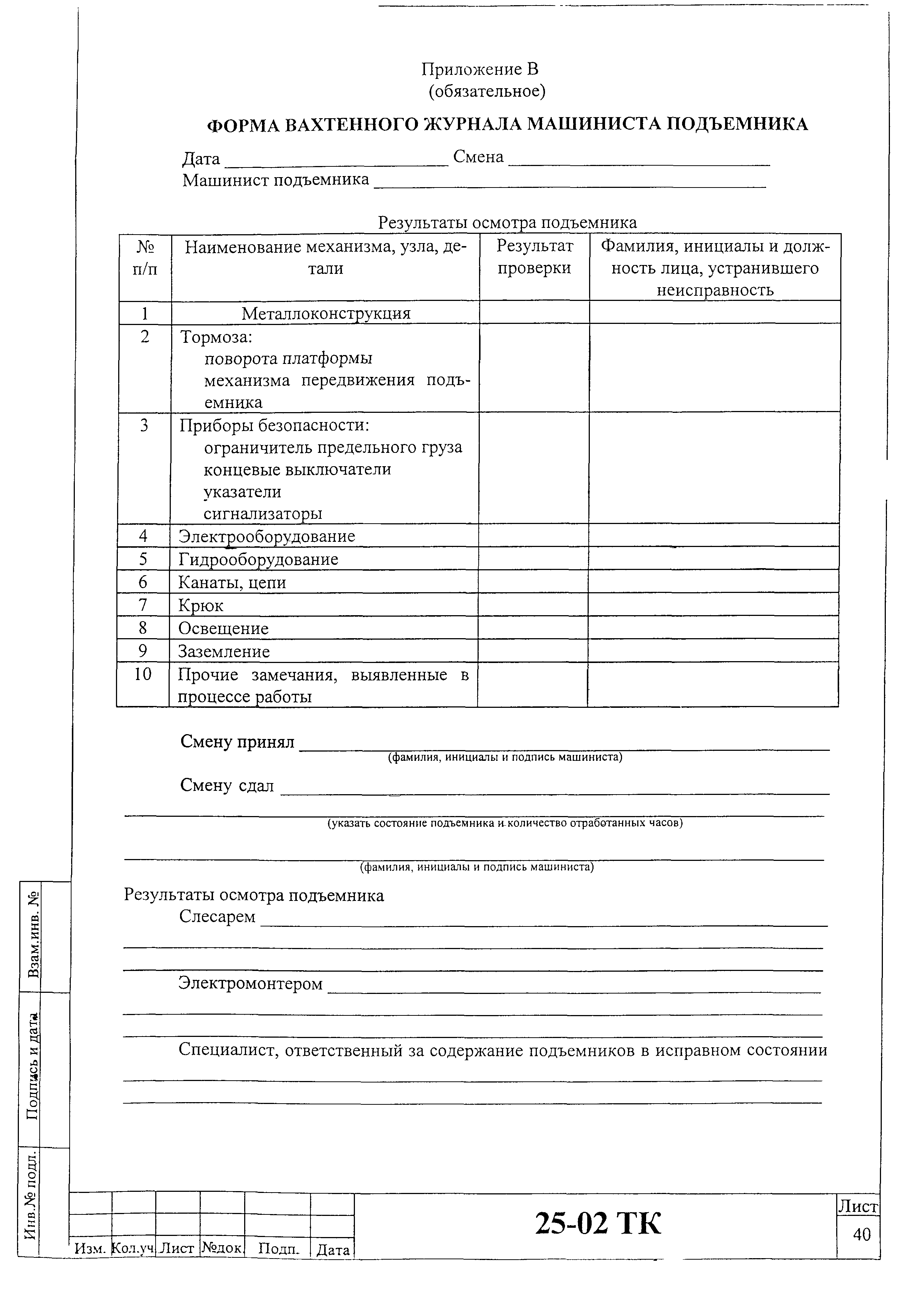 Технологическая карта 25-02 ТК