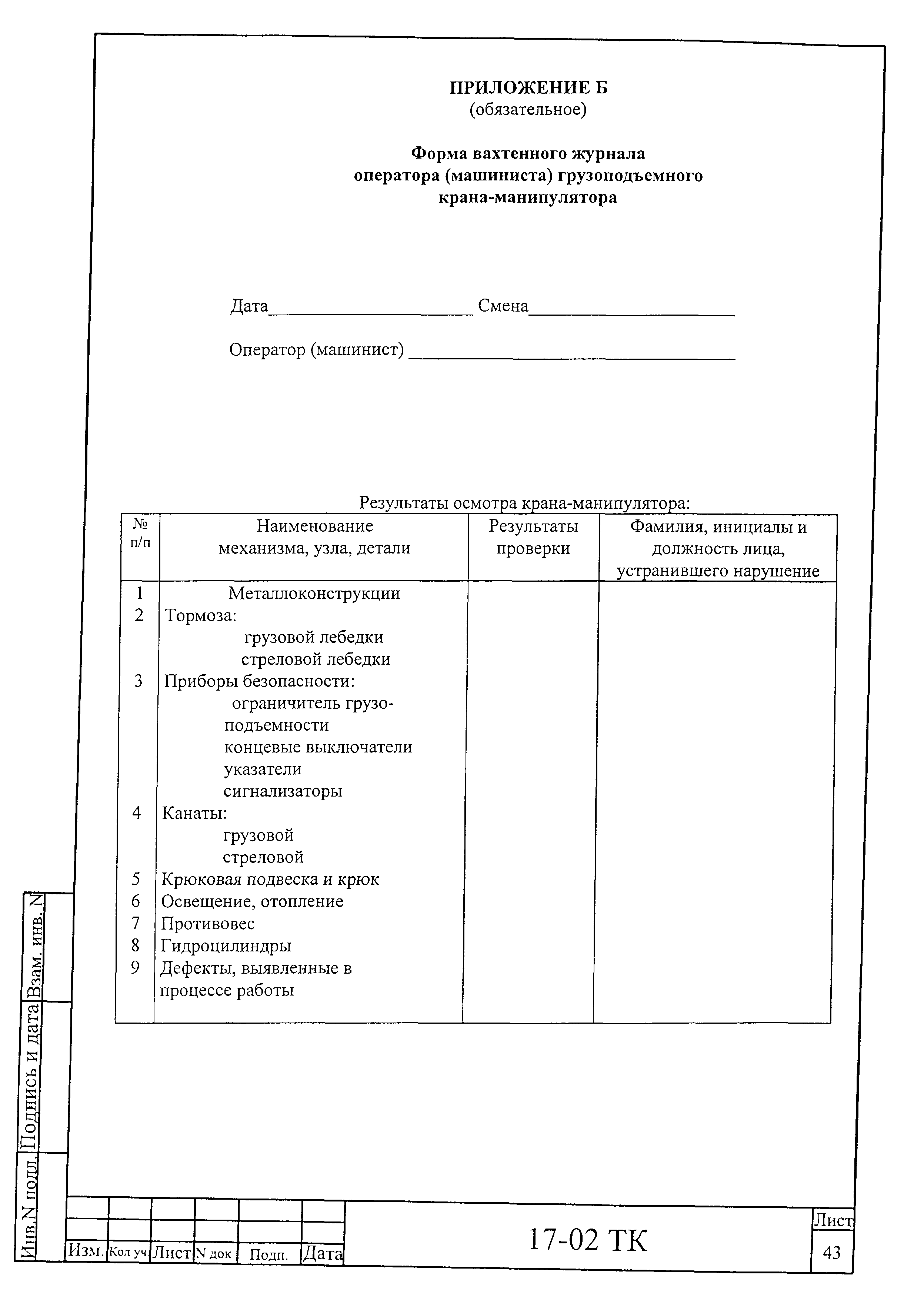 Технологическая карта 17-02 ТК