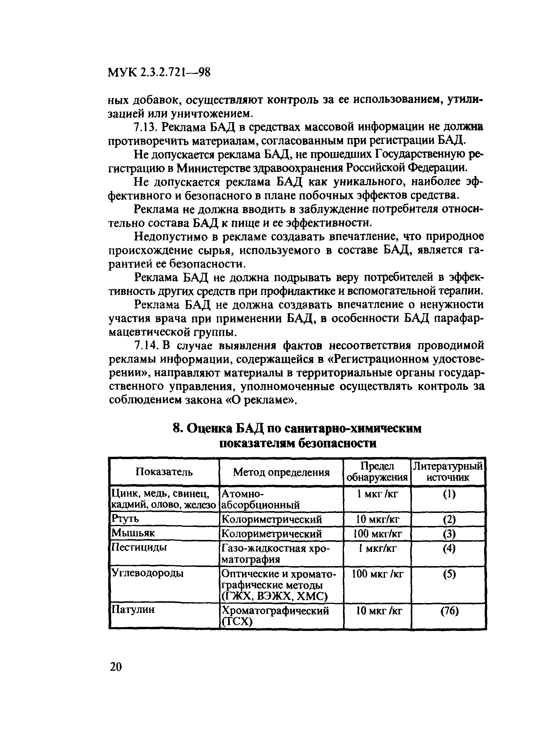 МУК 2.3.2.721-98