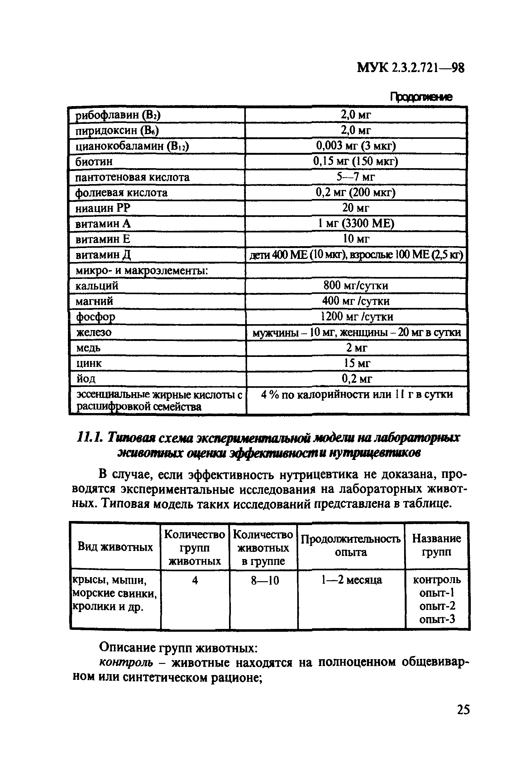 МУК 2.3.2.721-98