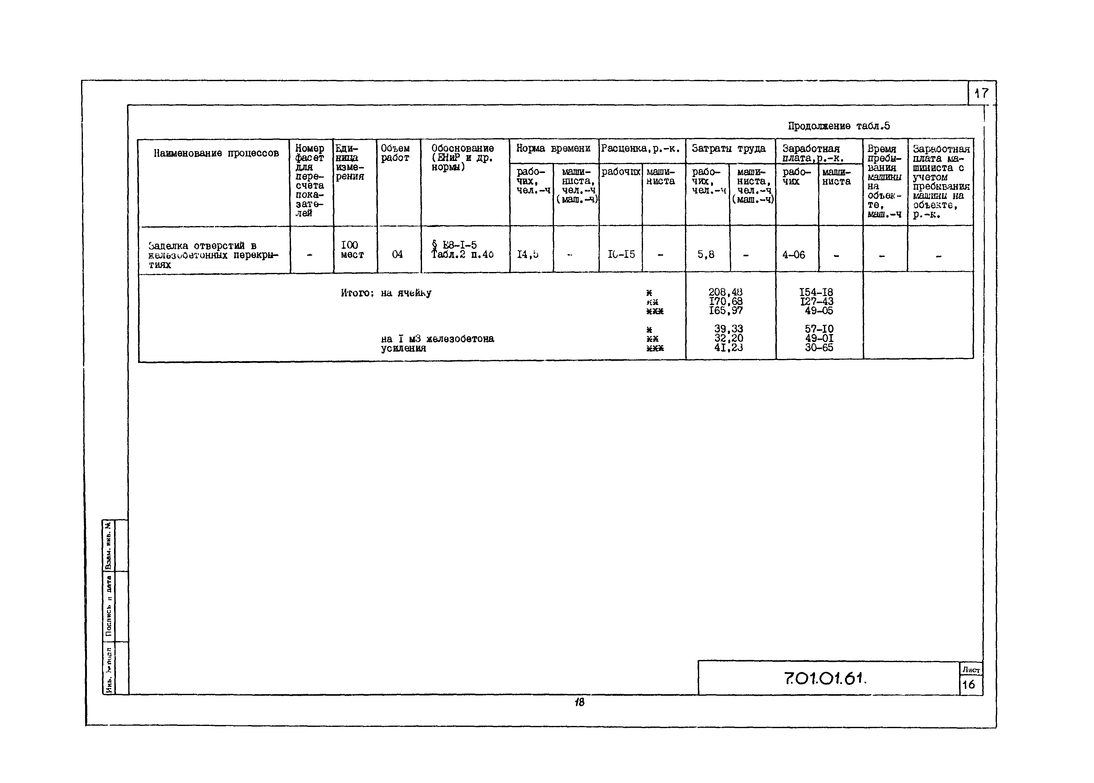 Технологическая карта 7.01.01.61