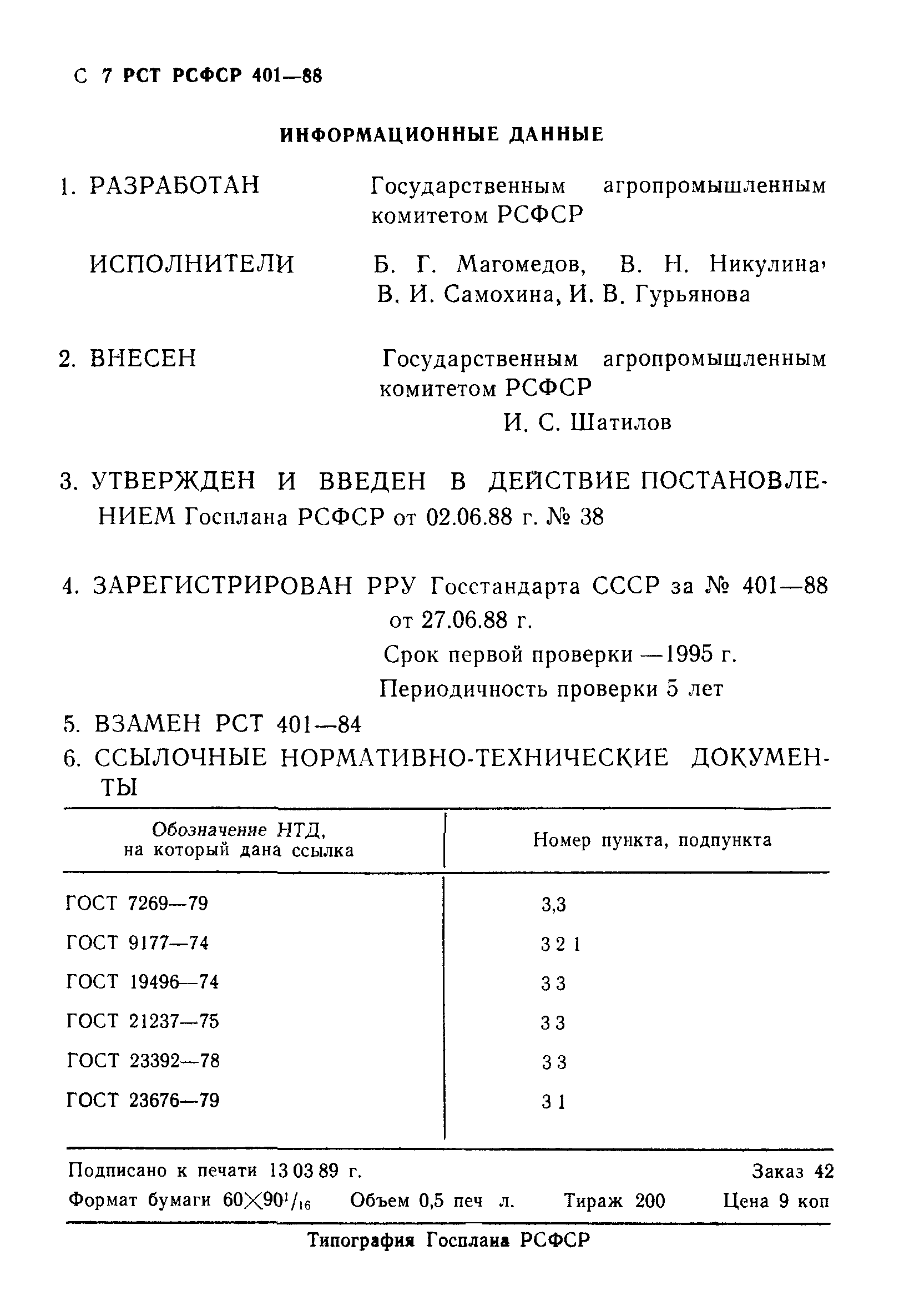 РСТ РСФСР 401-88