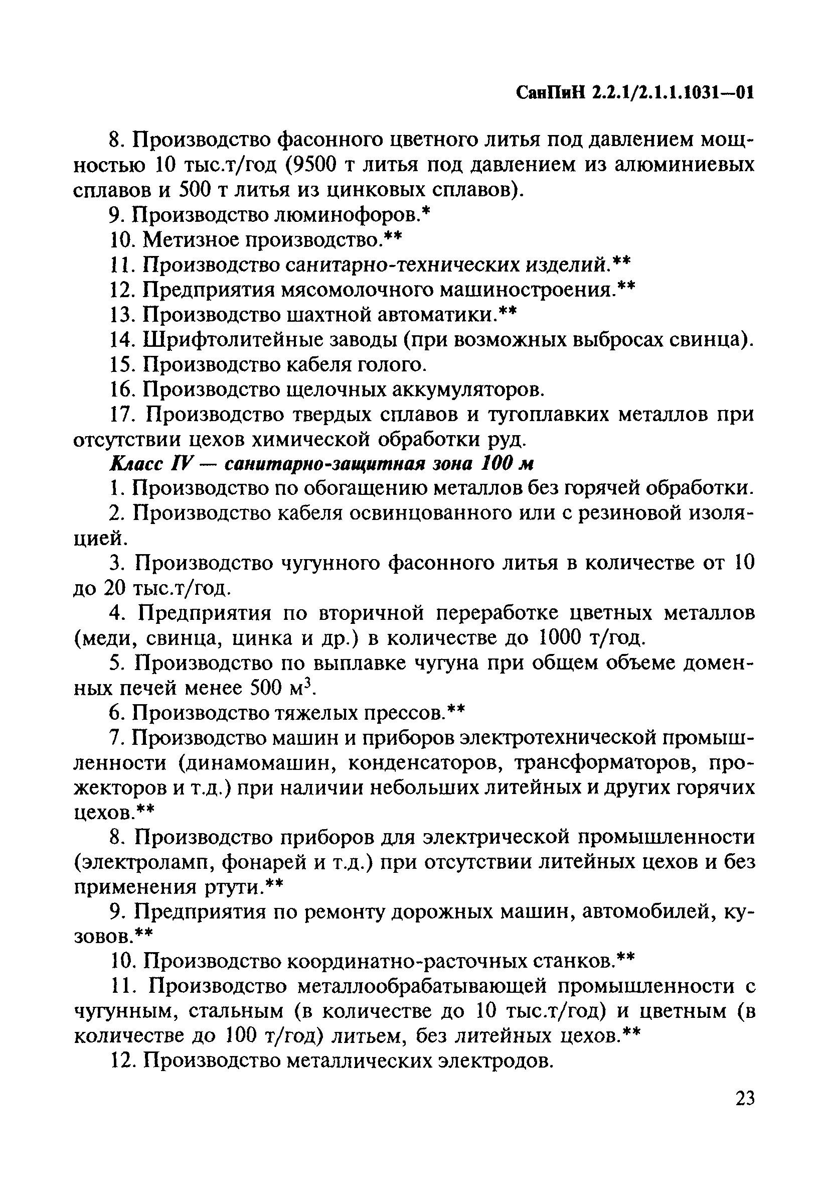 СанПиН 2.2.1/2.1.1.1031-01