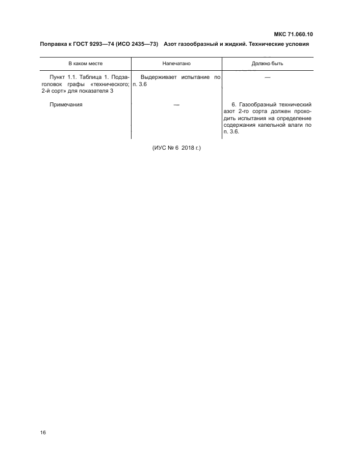 Поправка к ГОСТ 9293-74