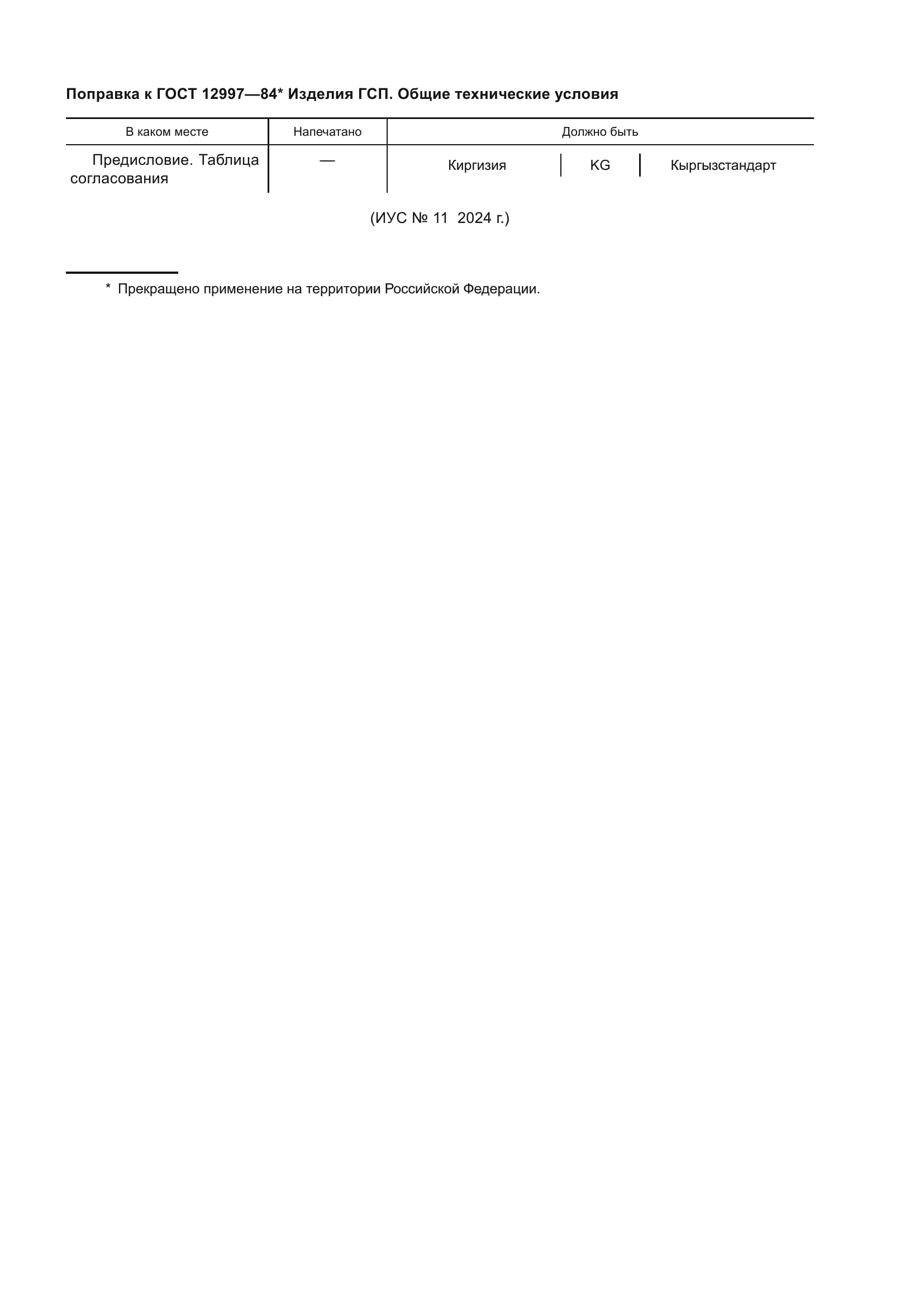 Поправка к ГОСТ 12997-84