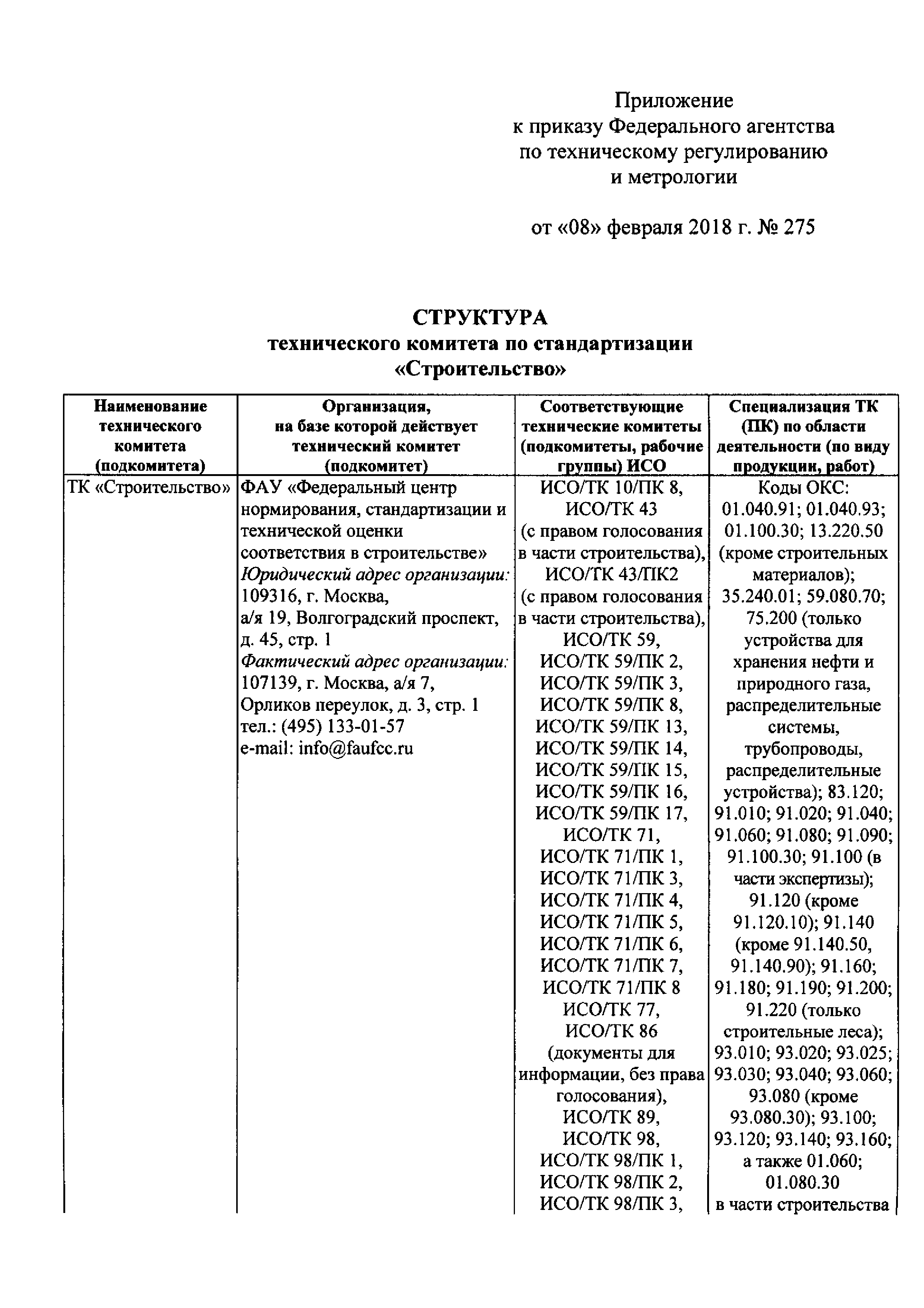 Скачать Приказ 1382 Об организации деятельности технического комитета по  стандартизации Строительство