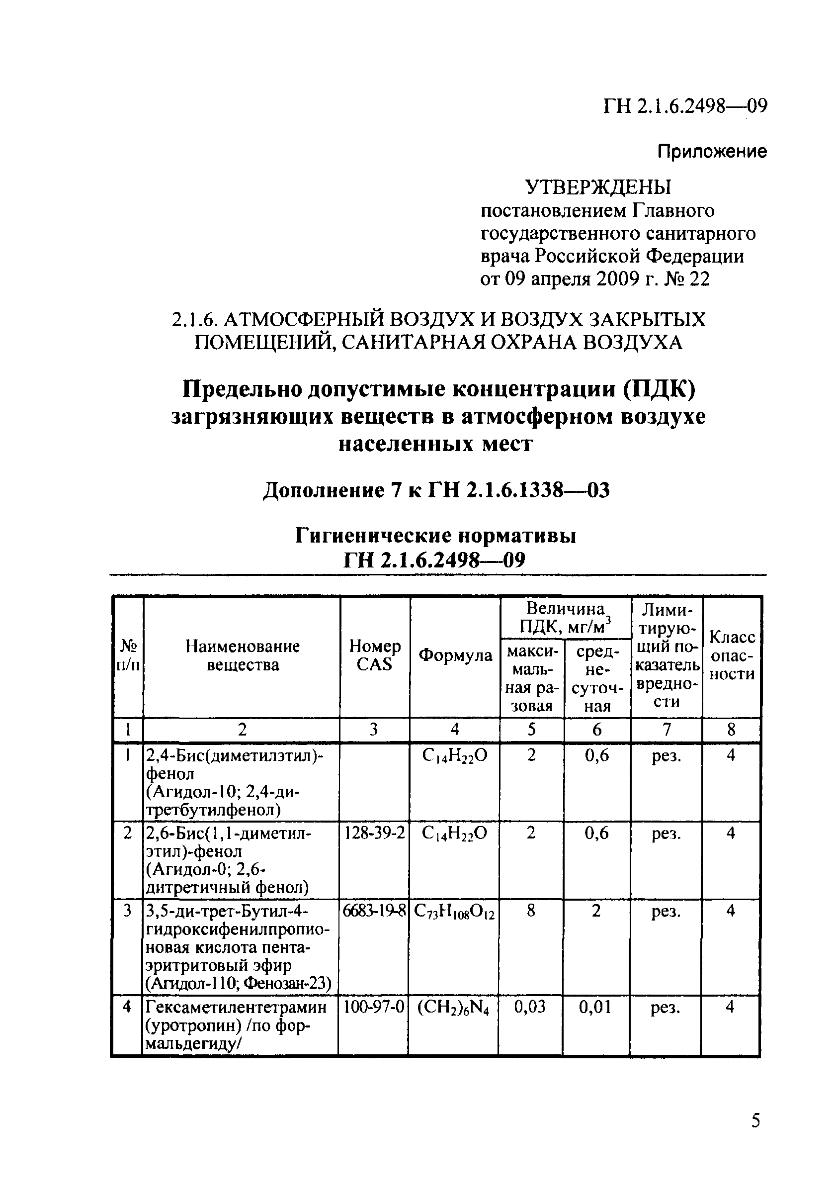 № ГН 2.1.6.2498-09