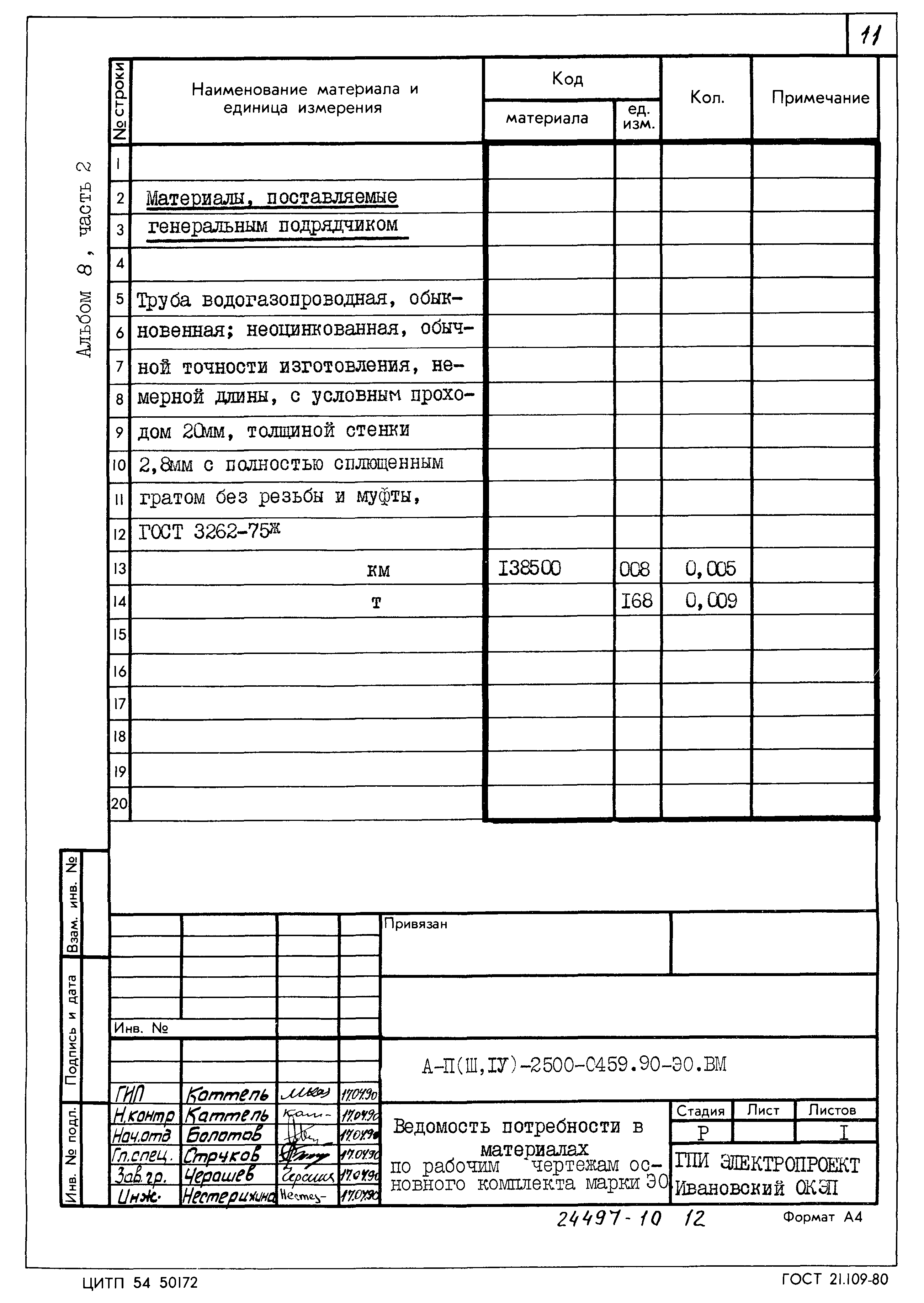 Типовые проектные решения А-II(III,IV)-2500-0459.90