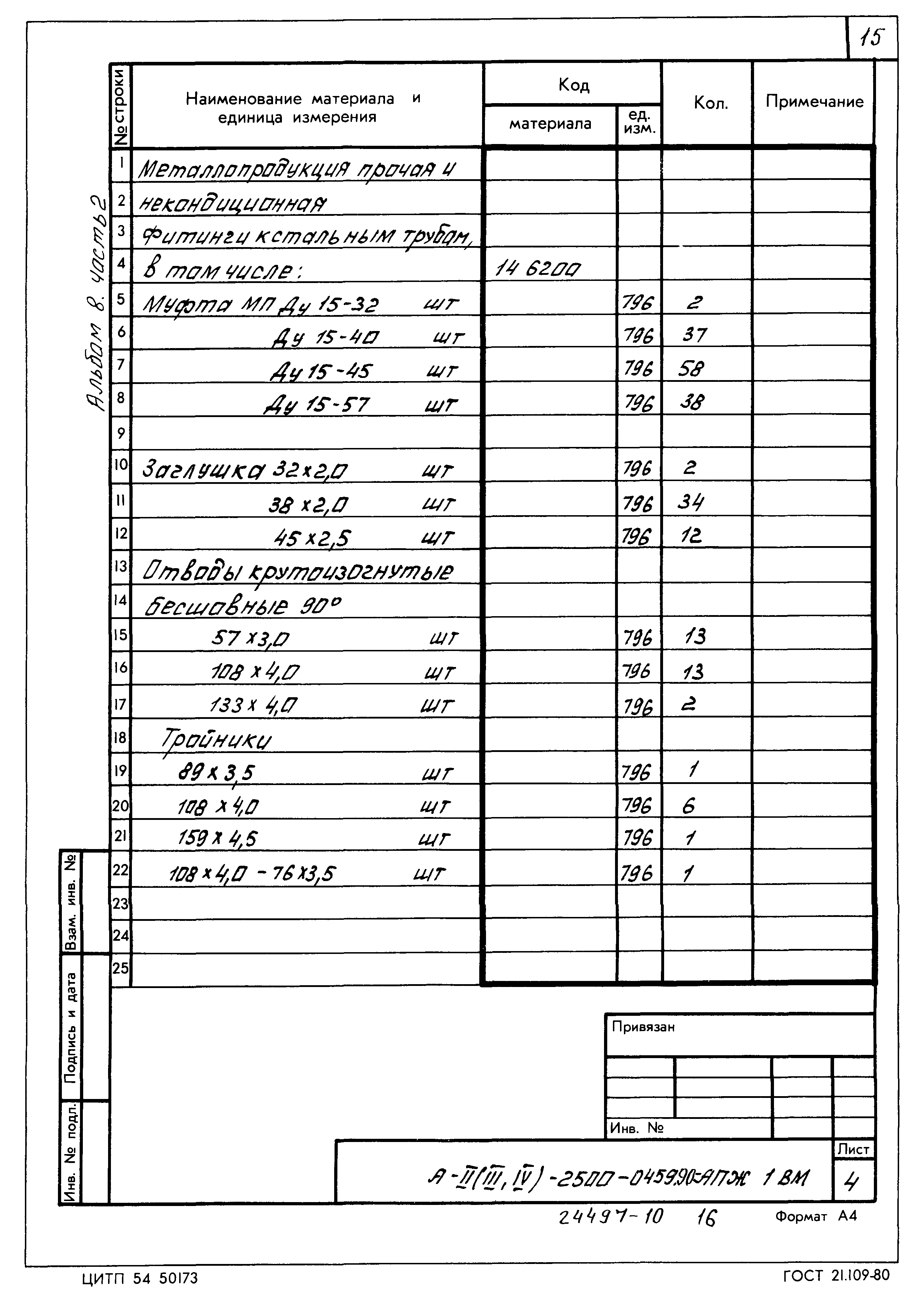 Типовые проектные решения А-II(III,IV)-2500-0459.90