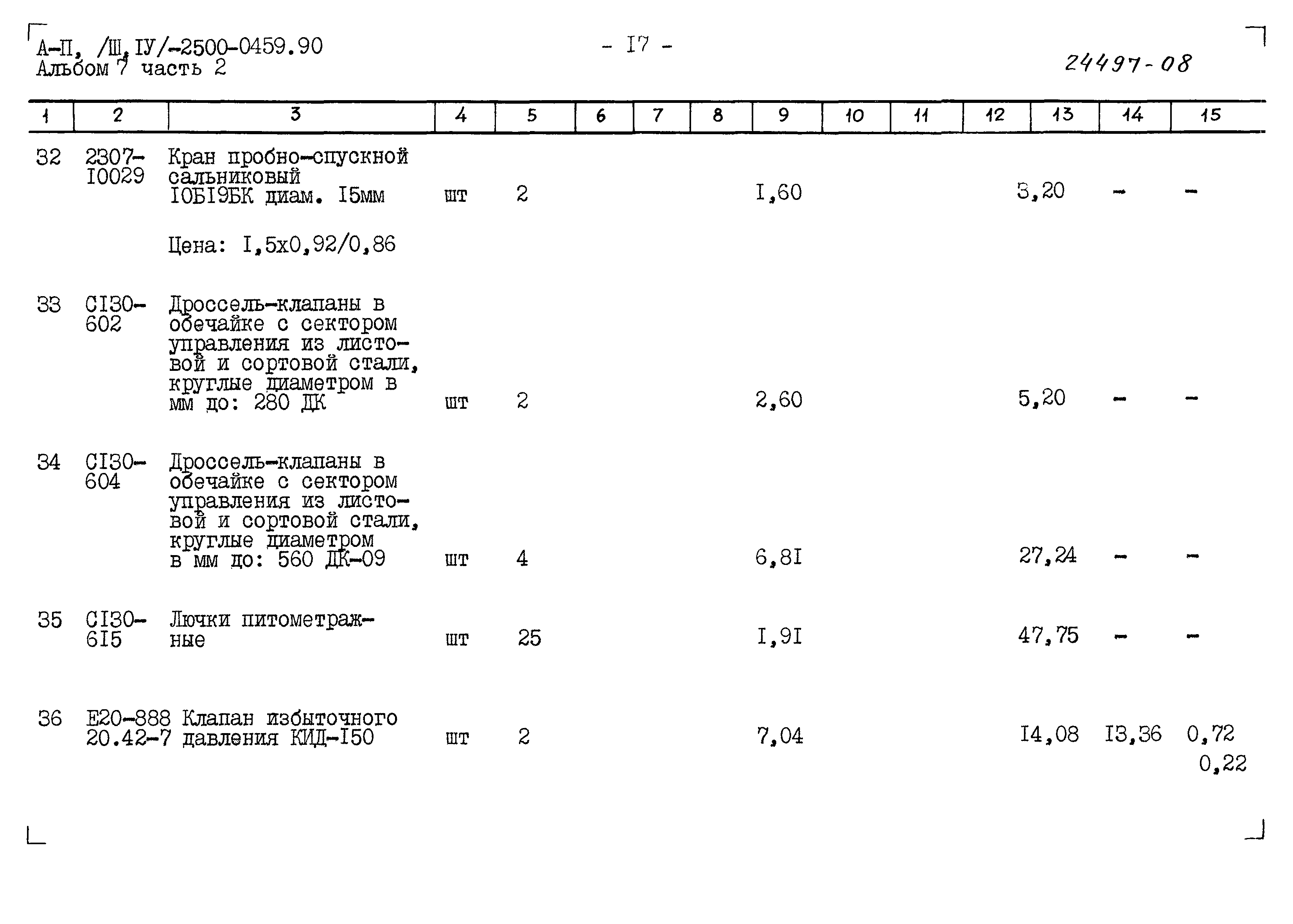 Типовые проектные решения А-II(III,IV)-2500-0459.90