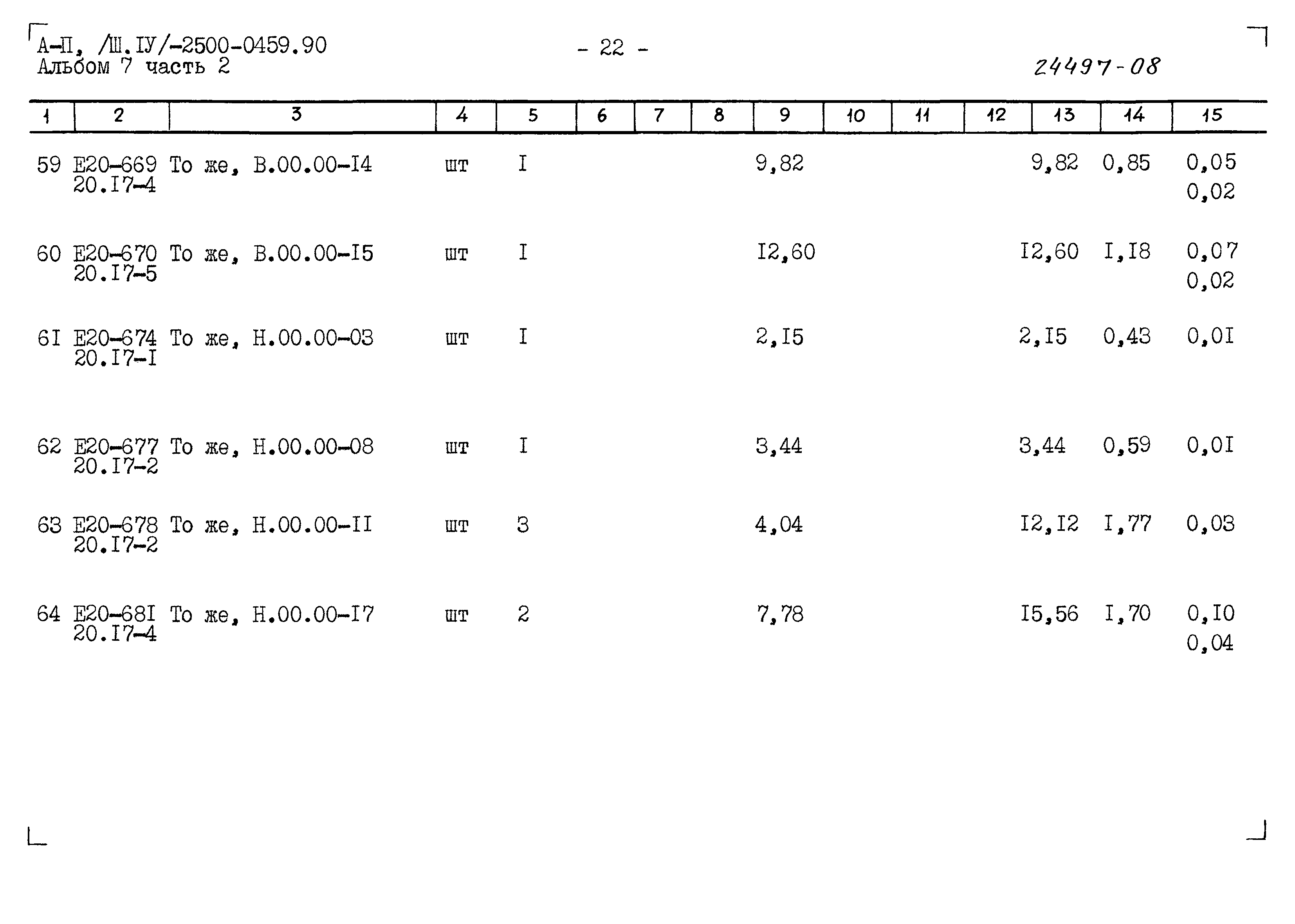 Типовые проектные решения А-II(III,IV)-2500-0459.90