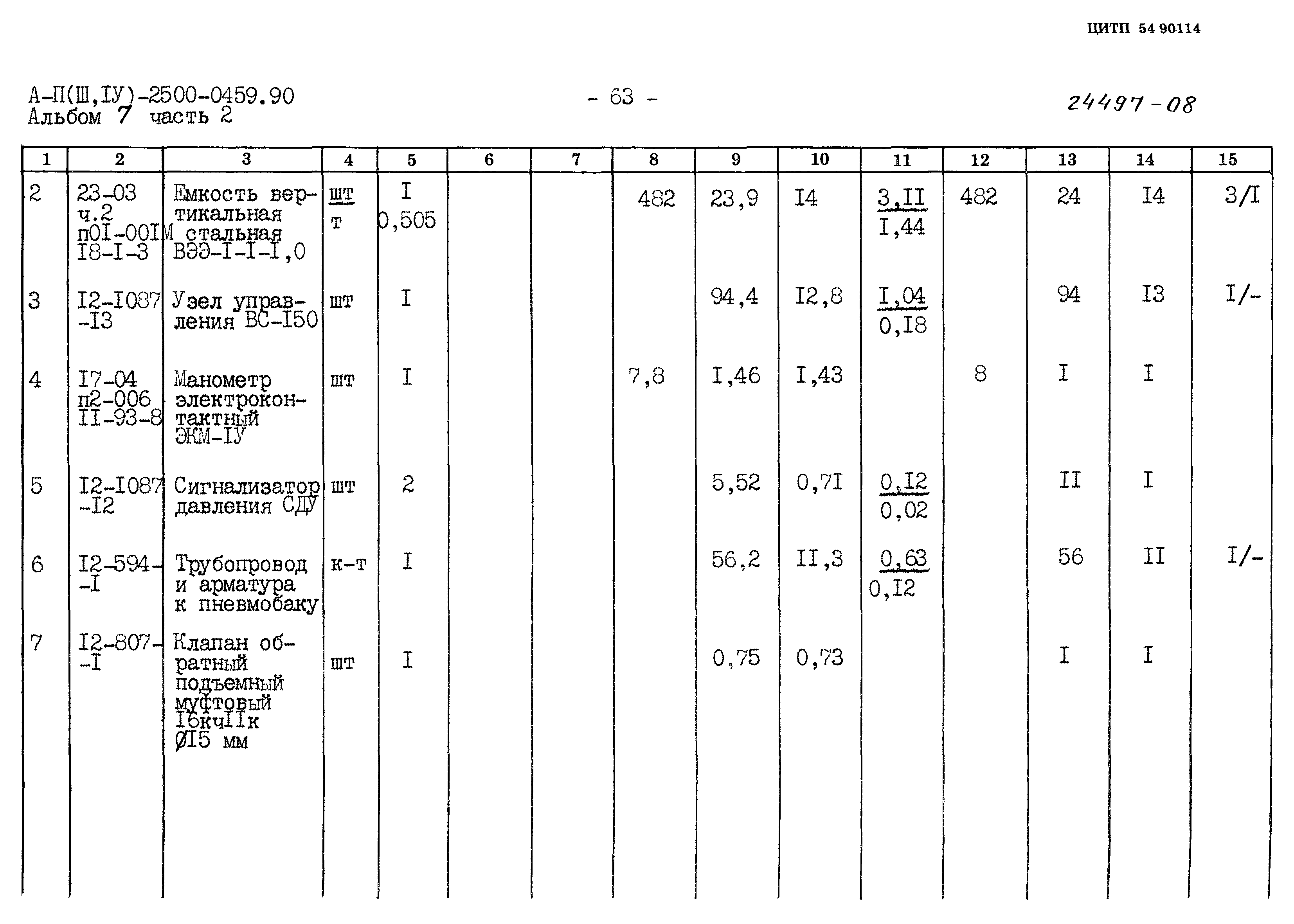 Типовые проектные решения А-II(III,IV)-2500-0459.90