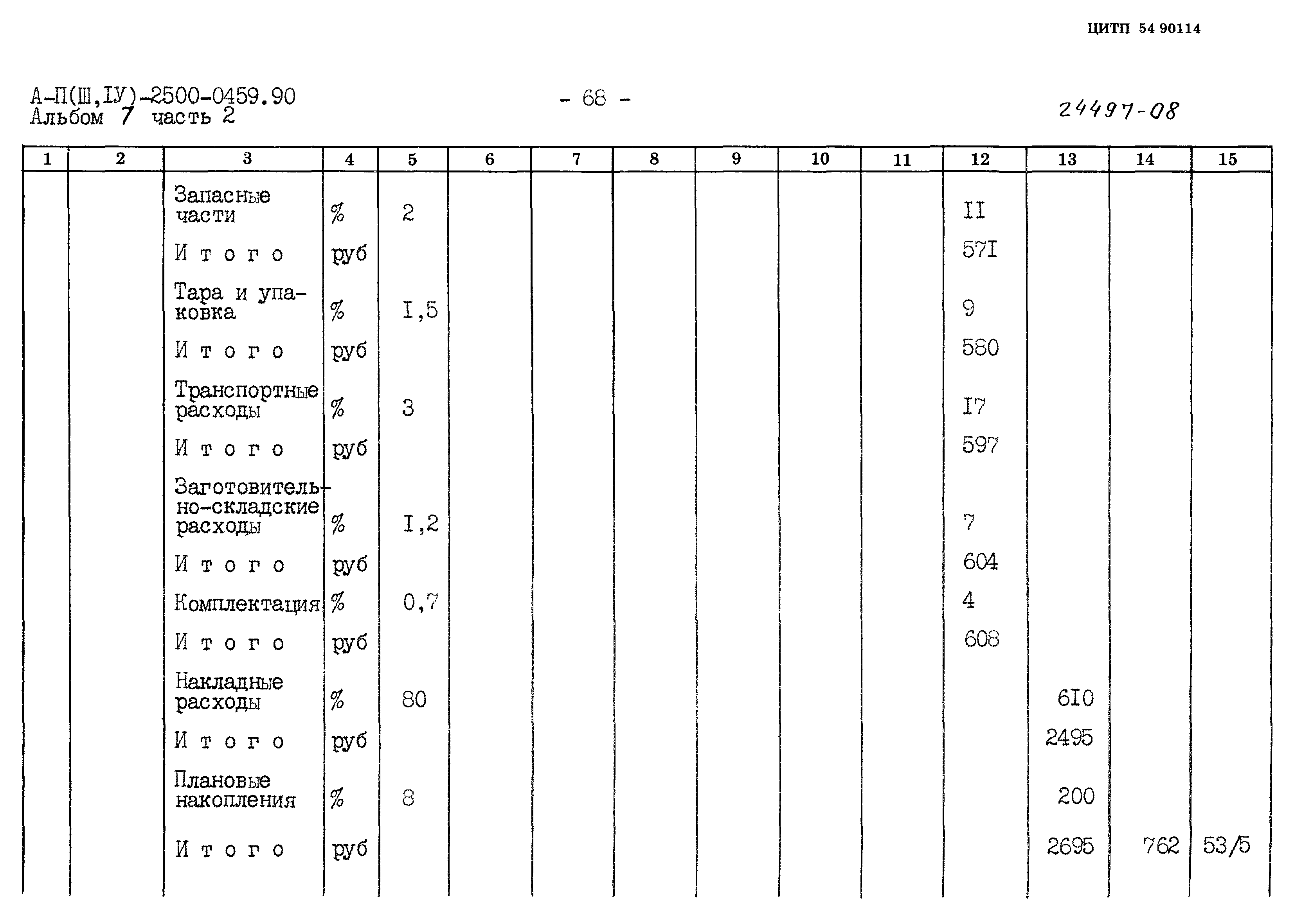Типовые проектные решения А-II(III,IV)-2500-0459.90