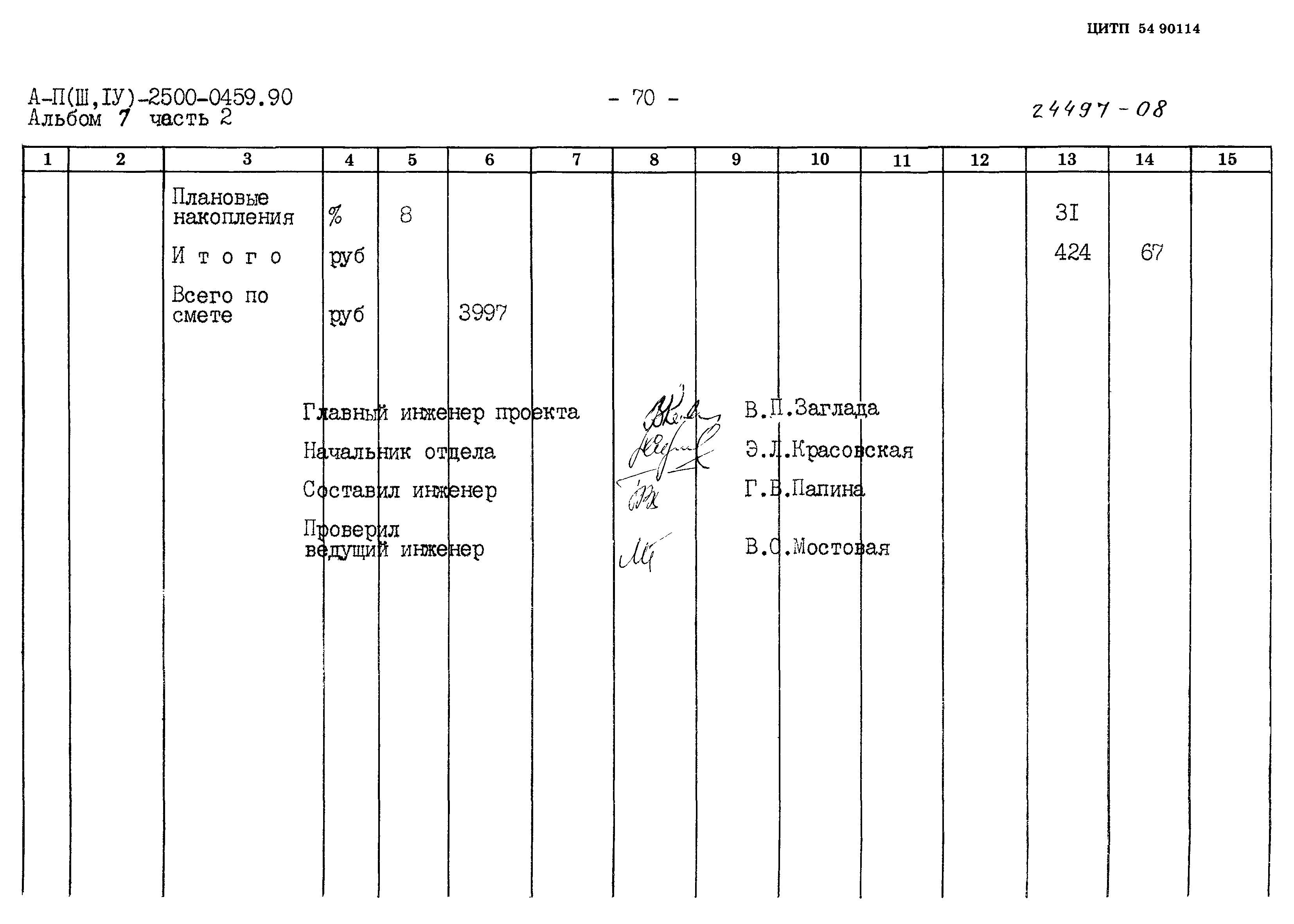 Типовые проектные решения А-II(III,IV)-2500-0459.90