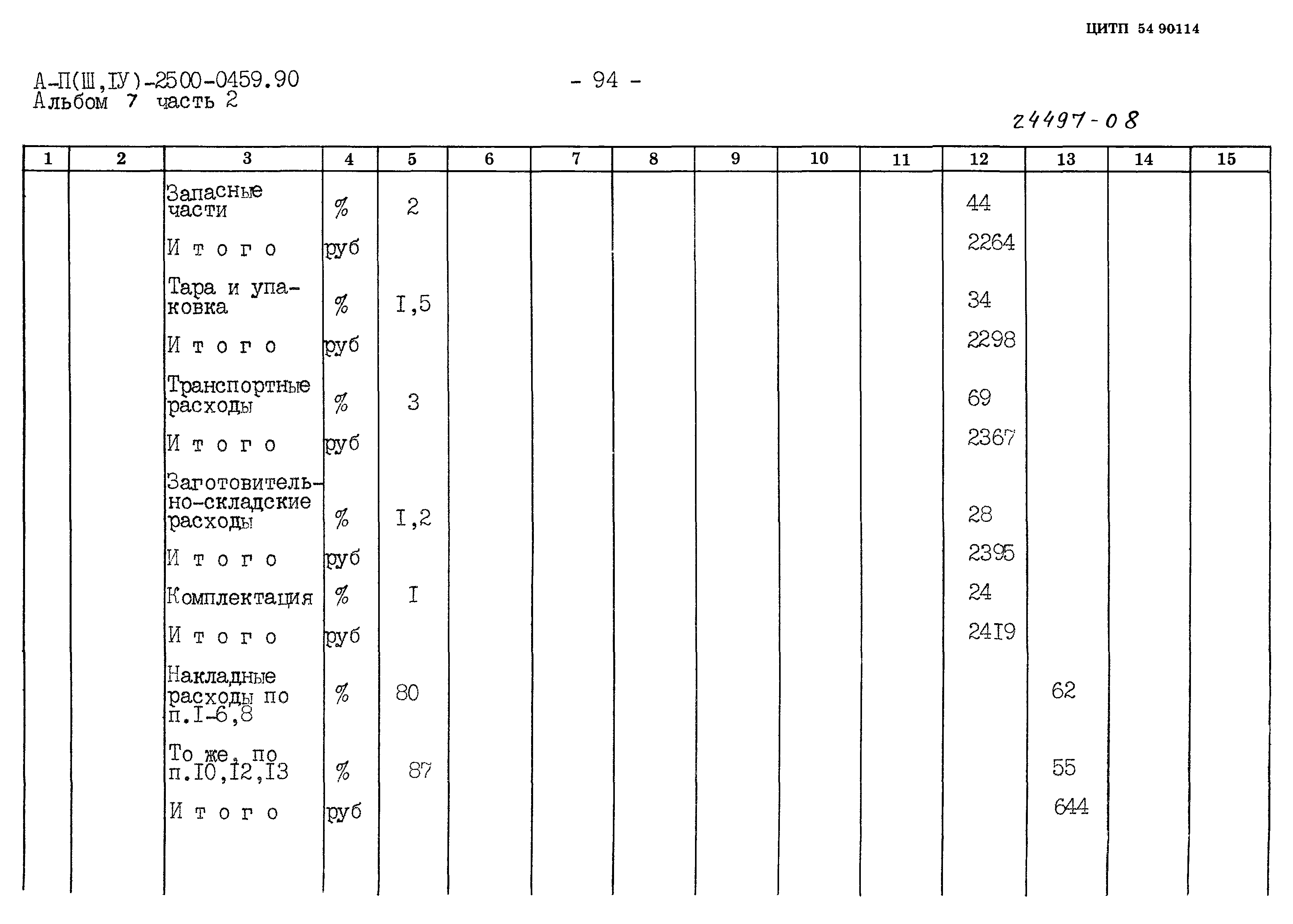 Типовые проектные решения А-II(III,IV)-2500-0459.90