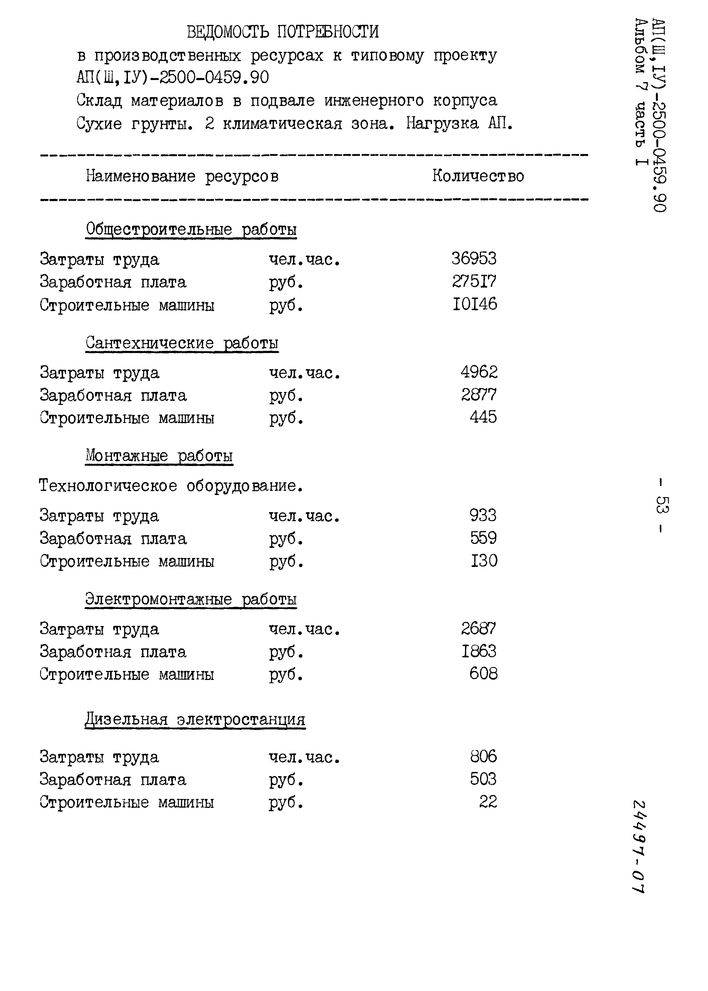 Типовые проектные решения А-II(III,IV)-2500-0459.90